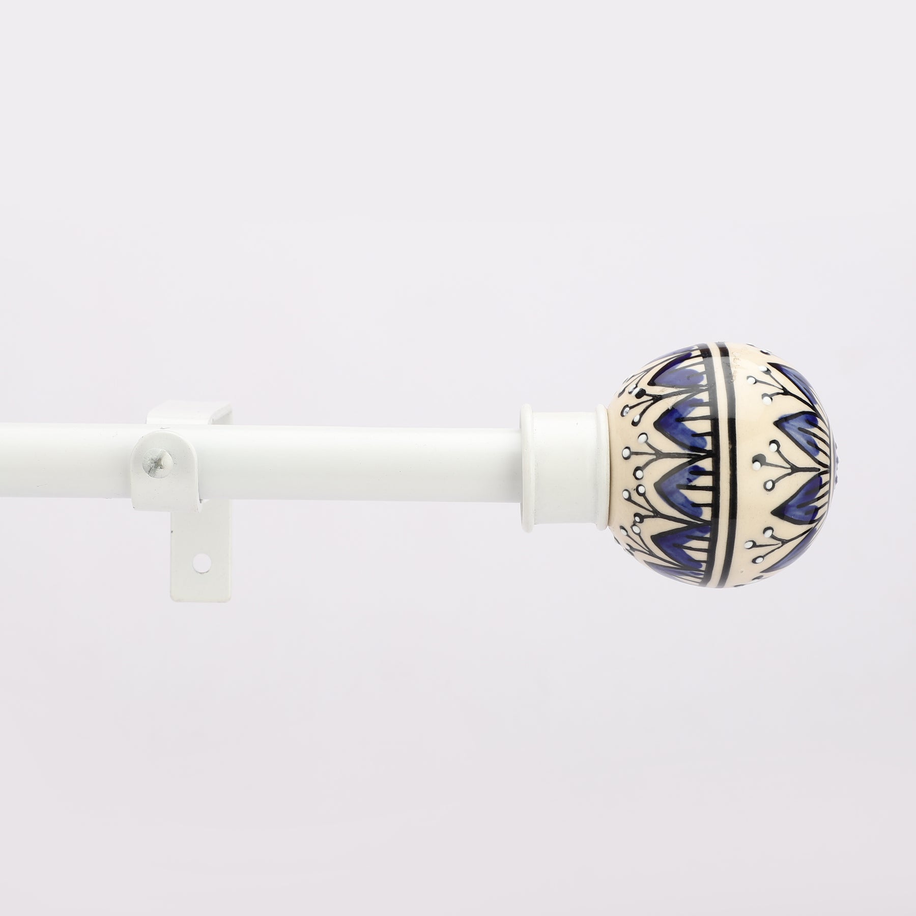 White Extendable Curtain Pole | 19mm | Moroccan Ceramic Finials | 61-366cm-1