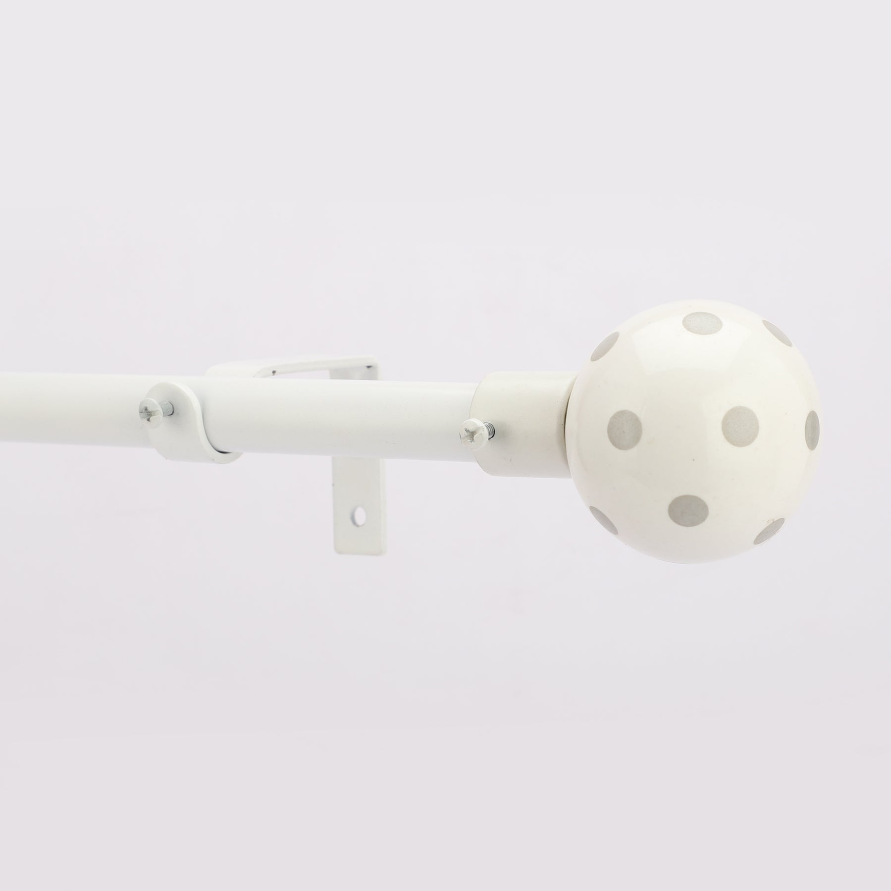 White Extendable Curtain Pole | 19mm | Polka Dot Finials | 61-366cm-1