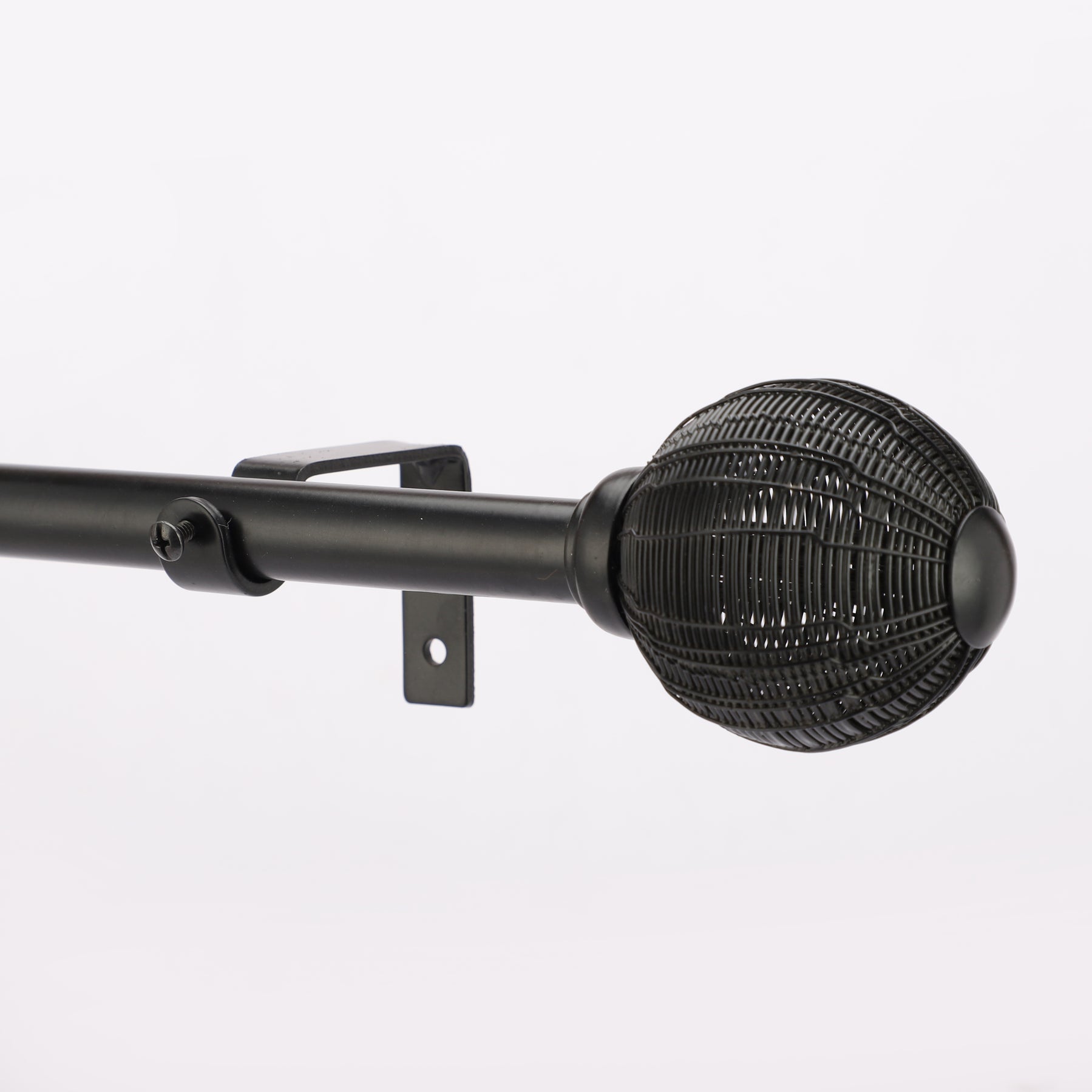 Black Extendable Curtain Pole | 19mm | Textured Metal Finials | 61-366cm-1