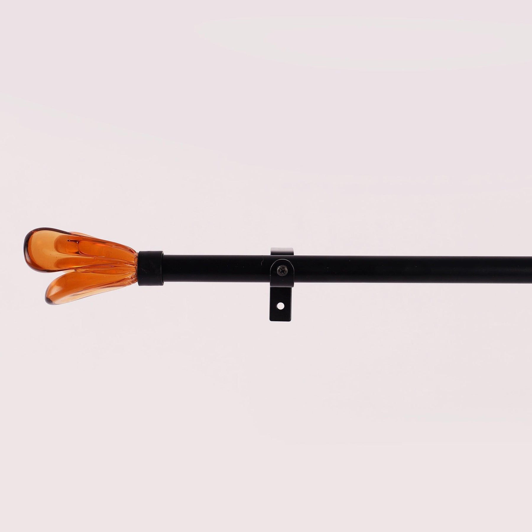 Black Extendable Telescopic Curtain Pole | Rod With Amber Floral Finials | 61-366cm-1