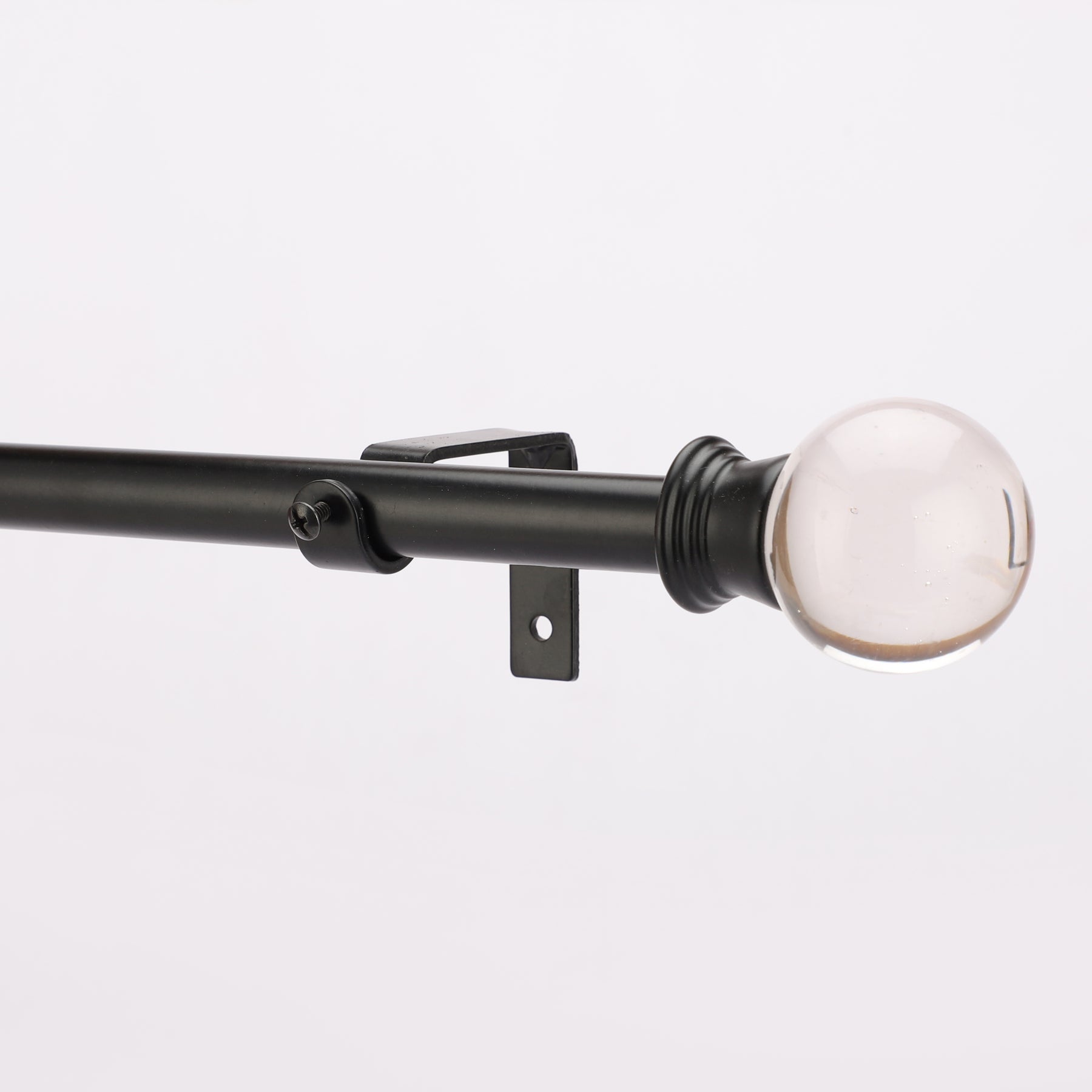 Black Extendable Curtain Pole | 19mm | Glass Ball Finials | 61-366cm-1