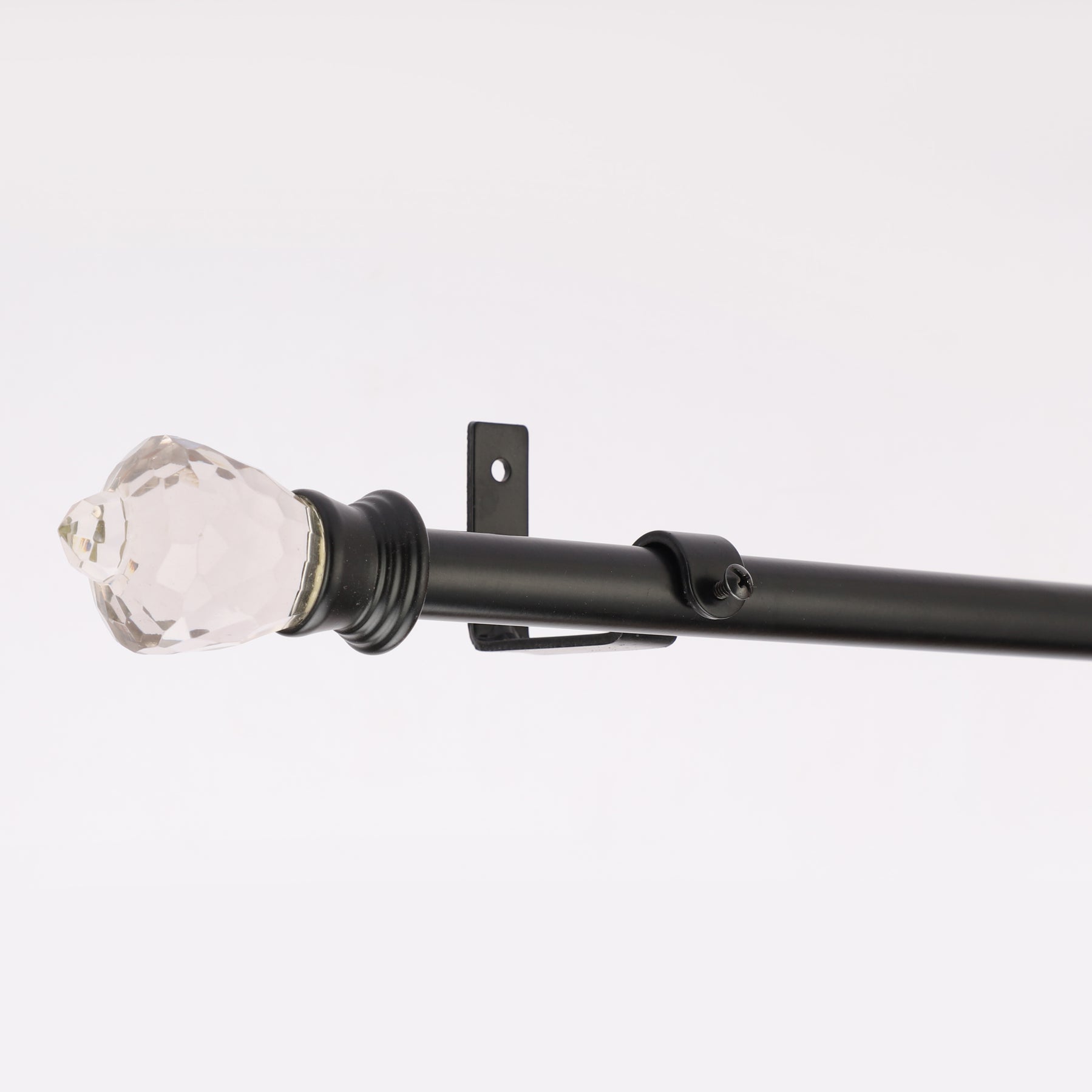 Black Extendable Curtain Pole | 19mm | Crystal Glass Finials | 61-366cm-1