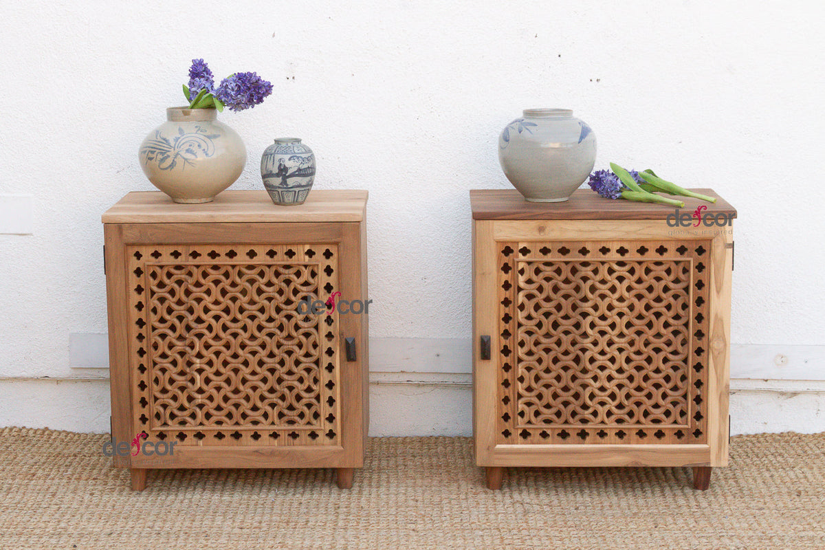 Set of 2 Reclaimed Teak Jali Nightstands