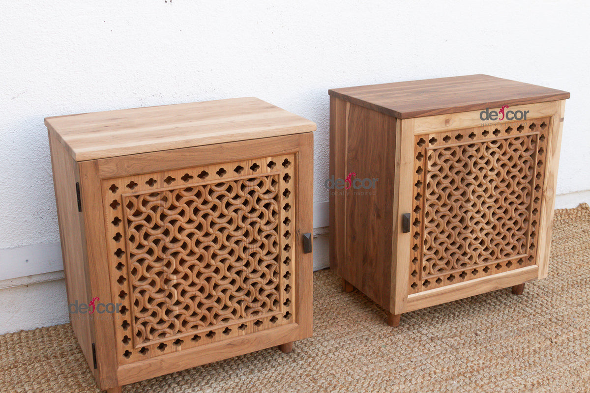 Set of 2 Reclaimed Teak Jali Nightstands