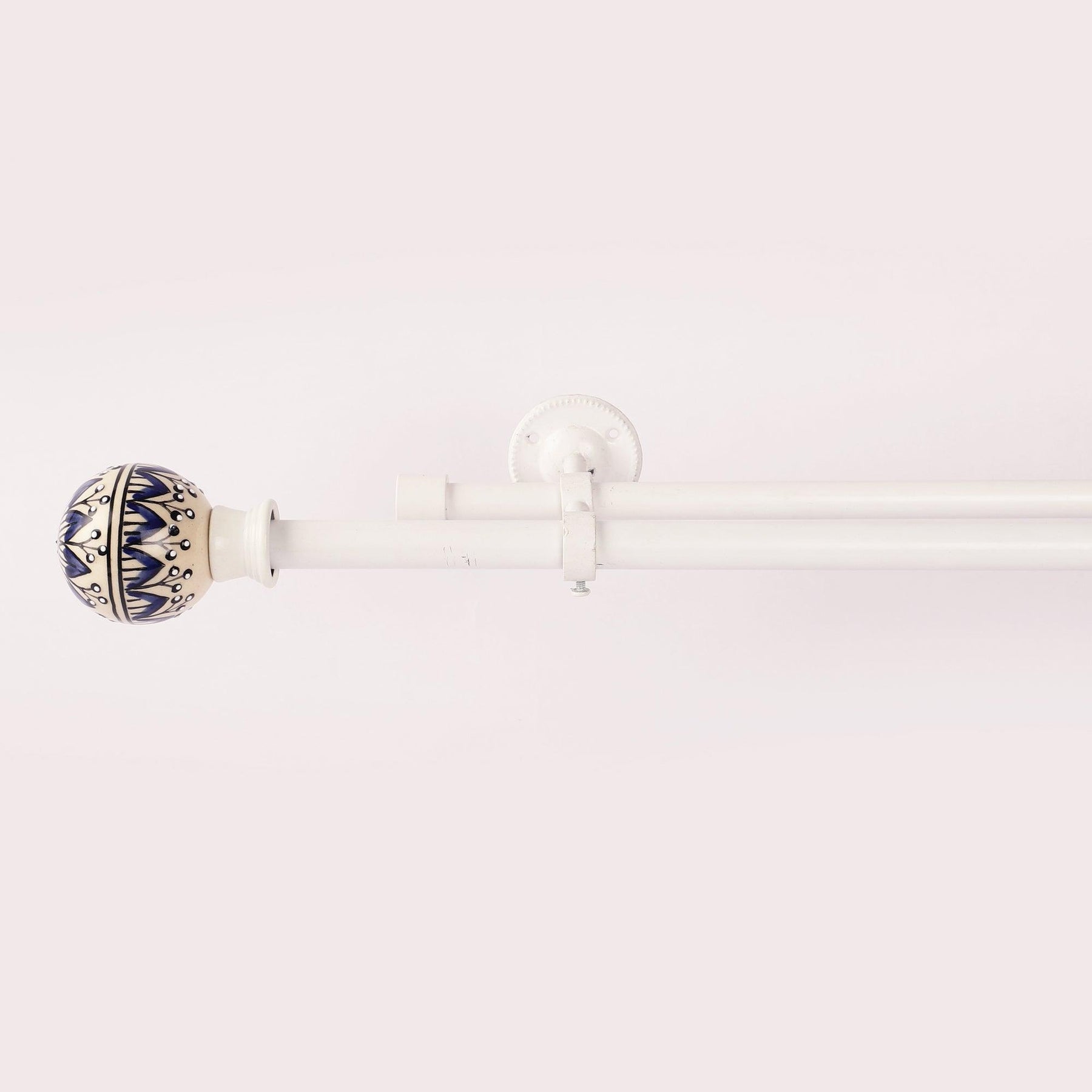 Cream & Blue Double Curtain Pole | Ball Finials | Rustproof | 25KG Load | Classic Style-1