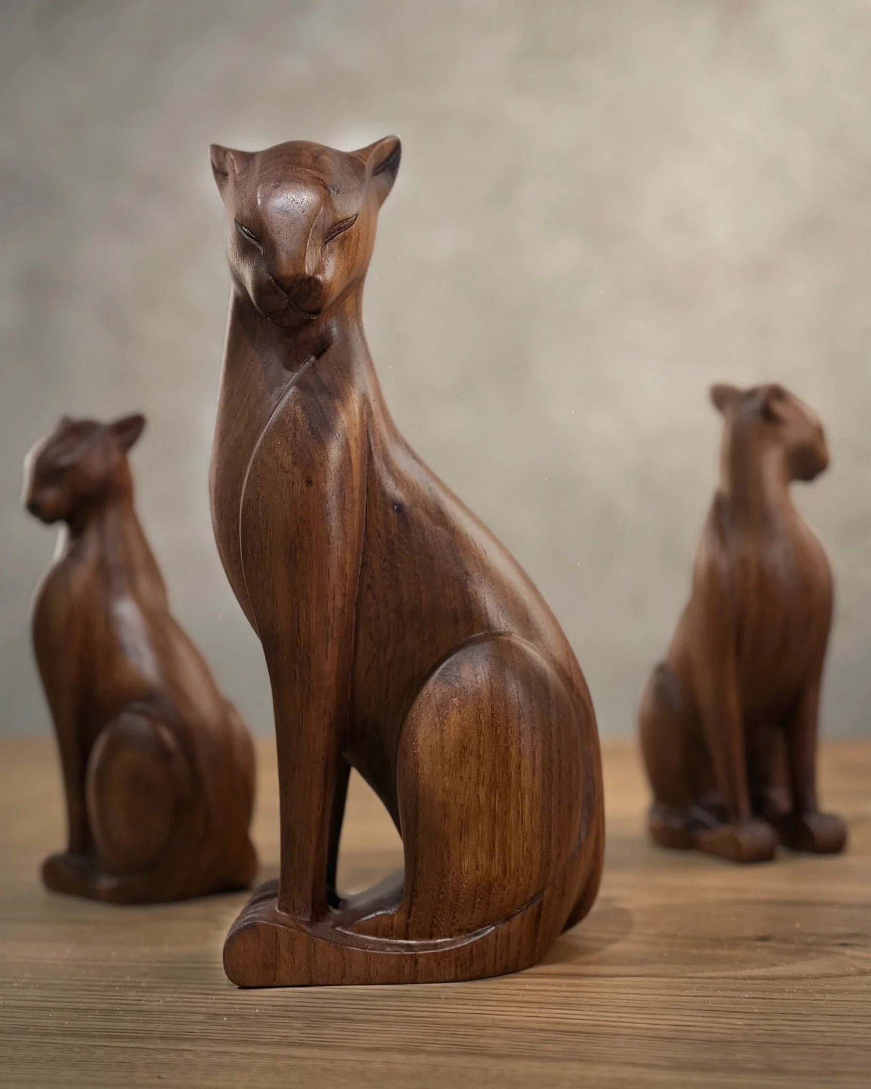 Wooden Wild Cat Figure