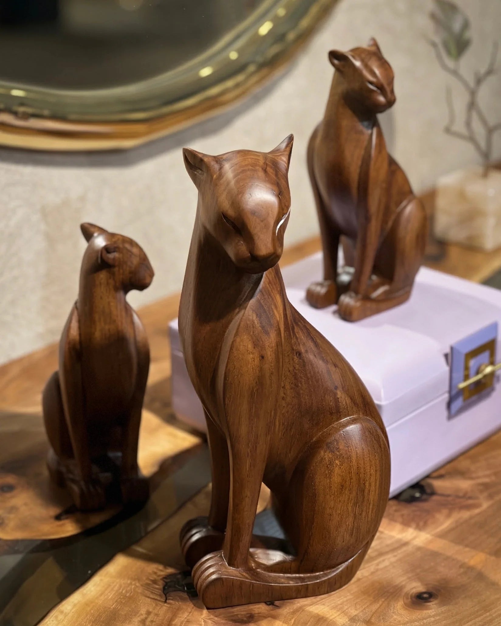 Wooden Wild Cat Figure