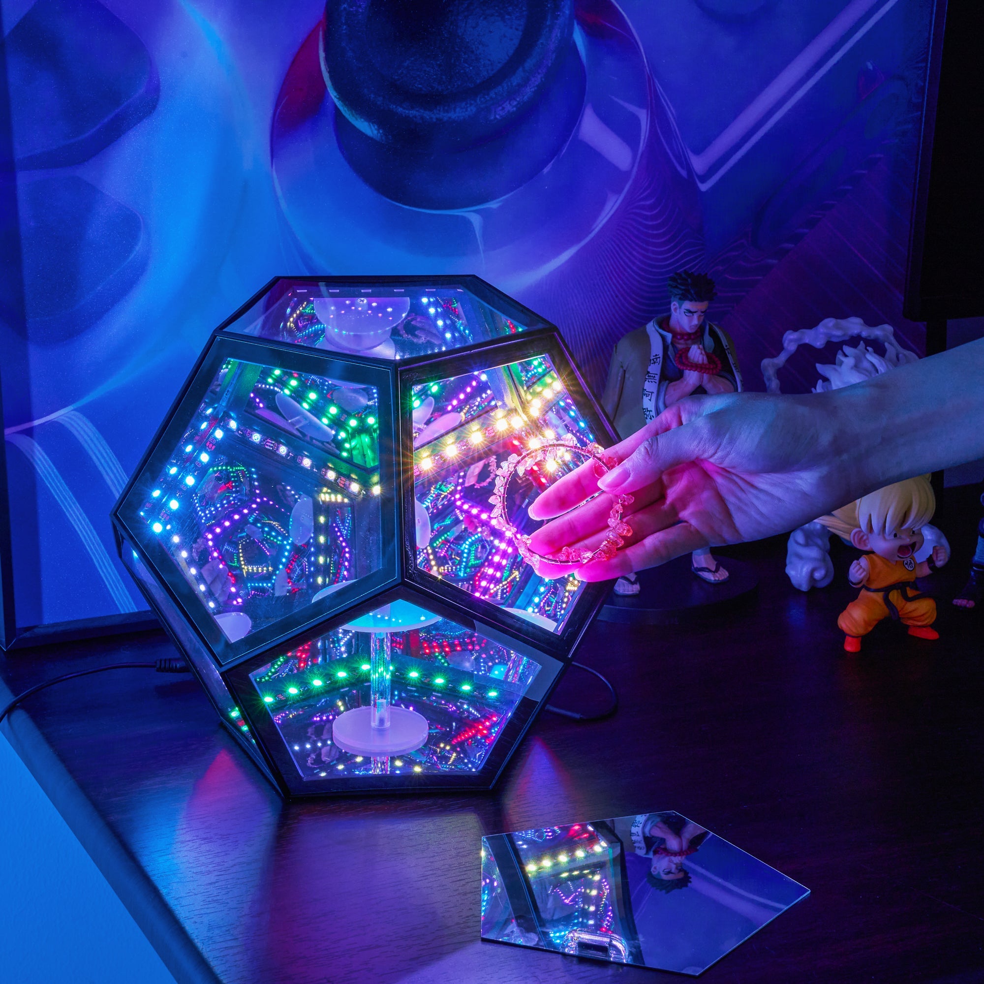 Acrylic Display Case with infinity RGB Light, Dustproof Showcase Storage for Collectibles and Action Figures Mini Toys
