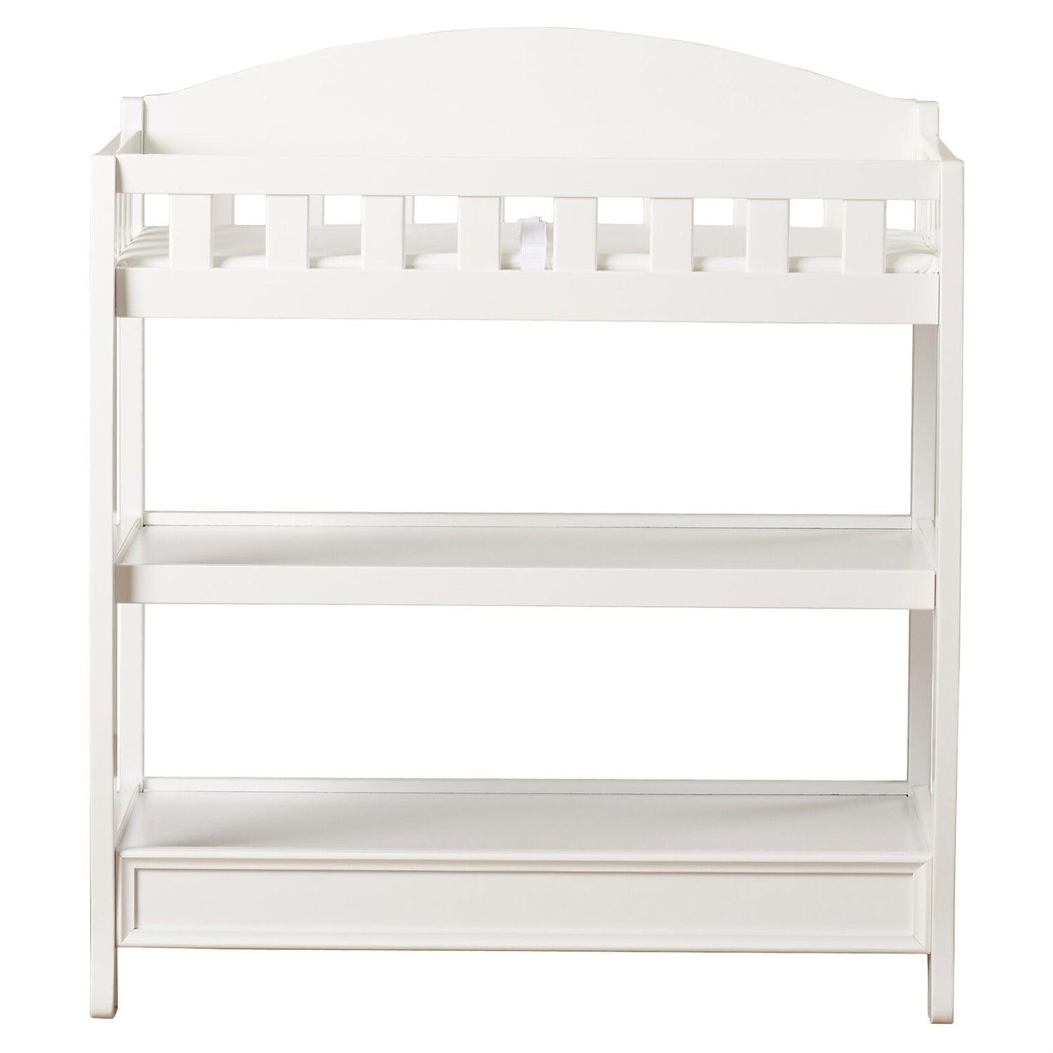 Modern White Wooden Baby Changing Table with Safety Rail Pad and Strap - PRHOMZ