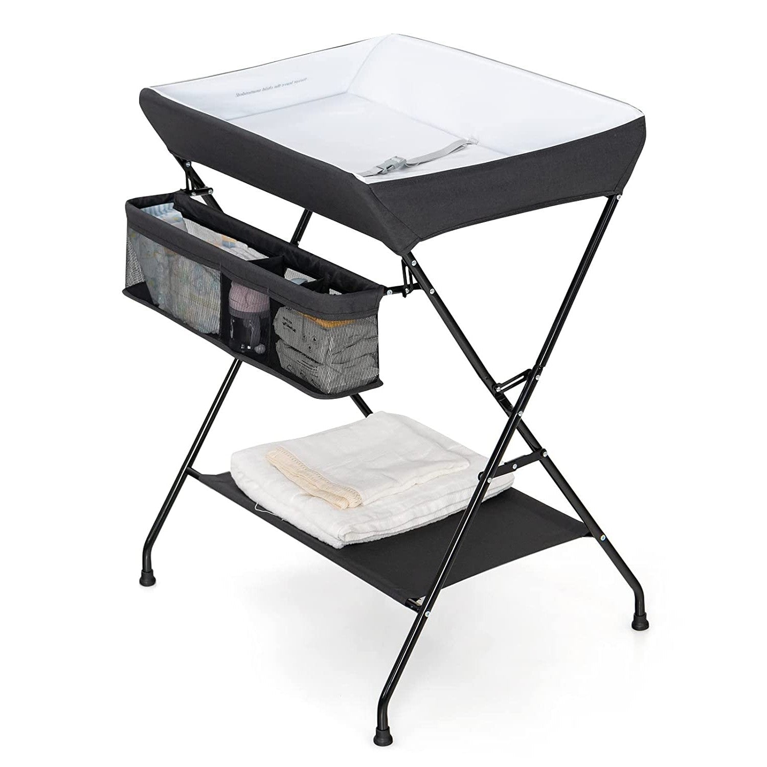 Black Folding Wide Nursery Diaper Baby Changing Table-0