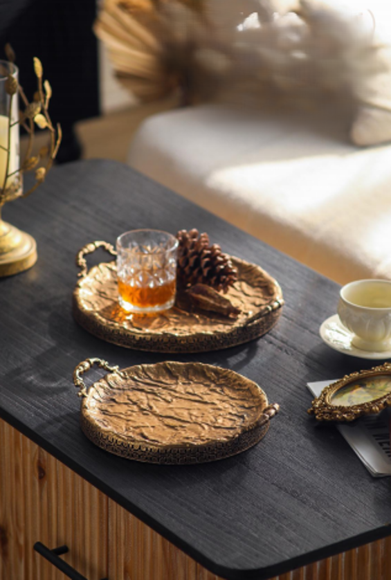 Antique Brass-Style Decorative Serving Trays