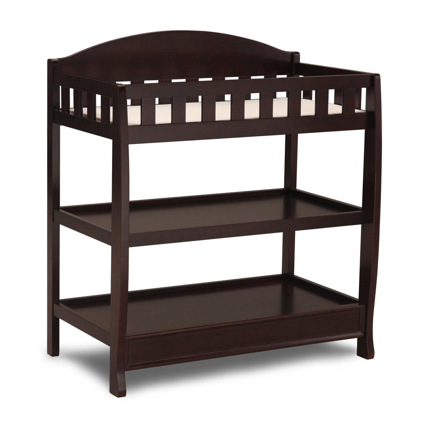 Modern Dark Brown Wooden Baby Changing Table with Safety Rail Pad and Strap - PRHOMZ