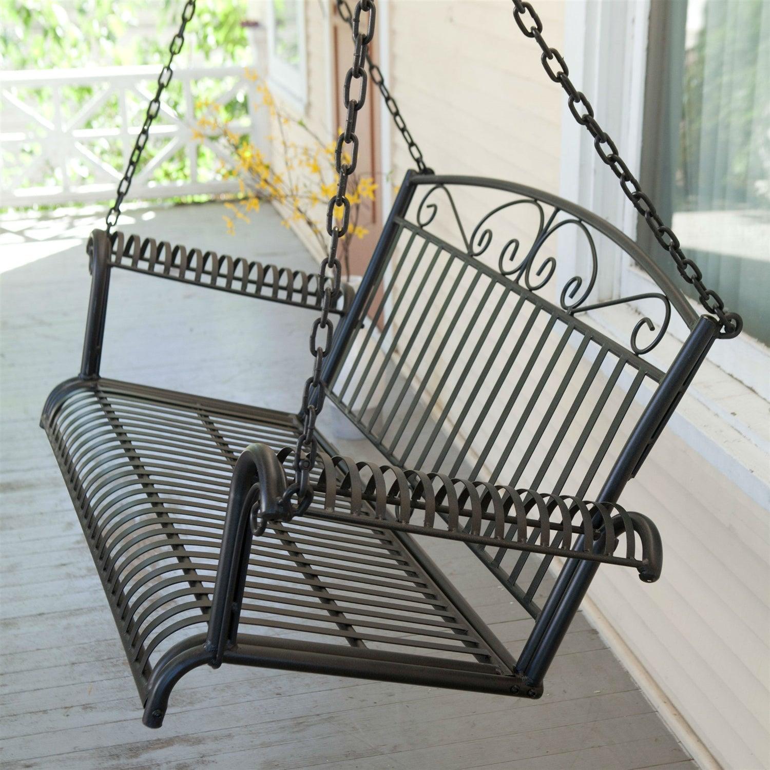 Wrought Iron Outdoor Patio 4-Ft Porch Swing in Black - PRHOMZ