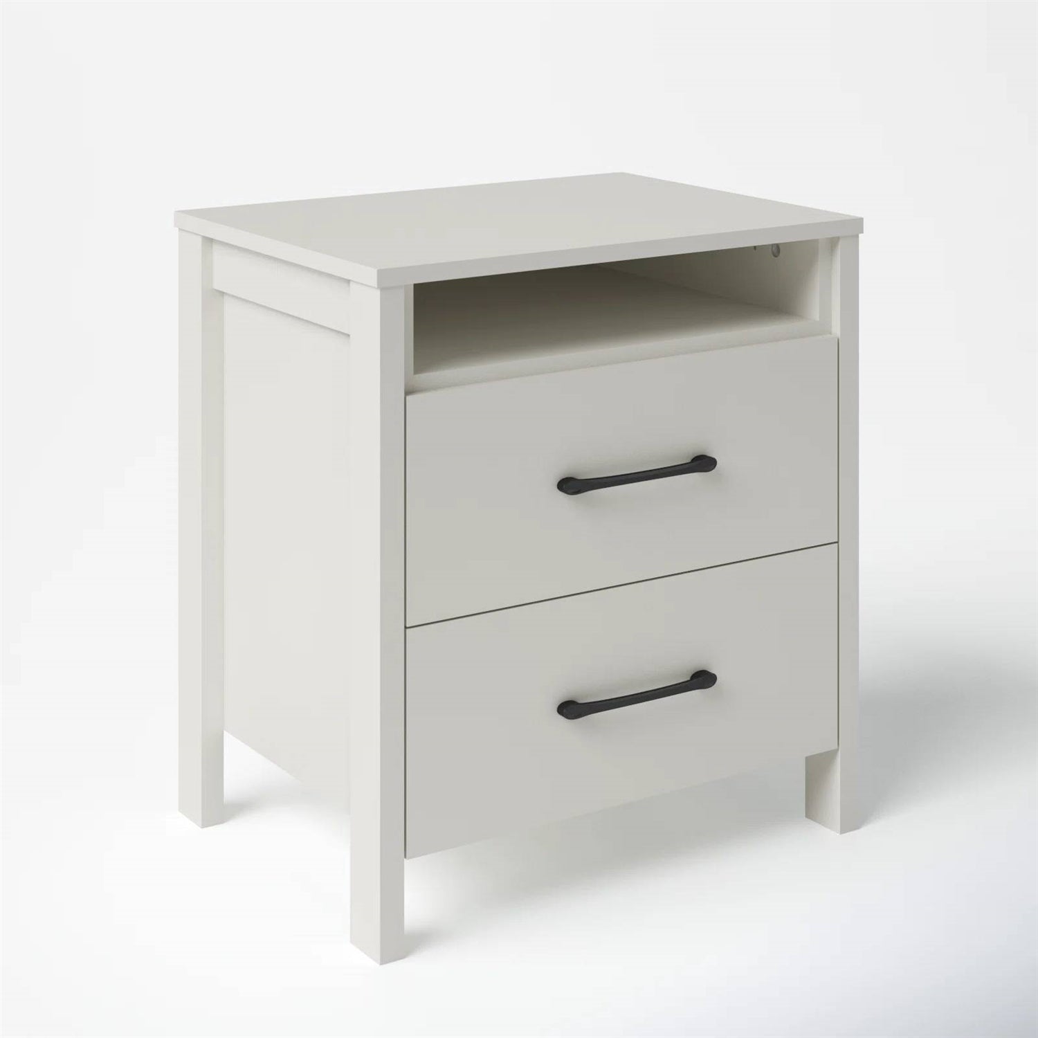 Modern 2-Drawer Nightstand with Open Shelf in Ivory Wood Finish-2