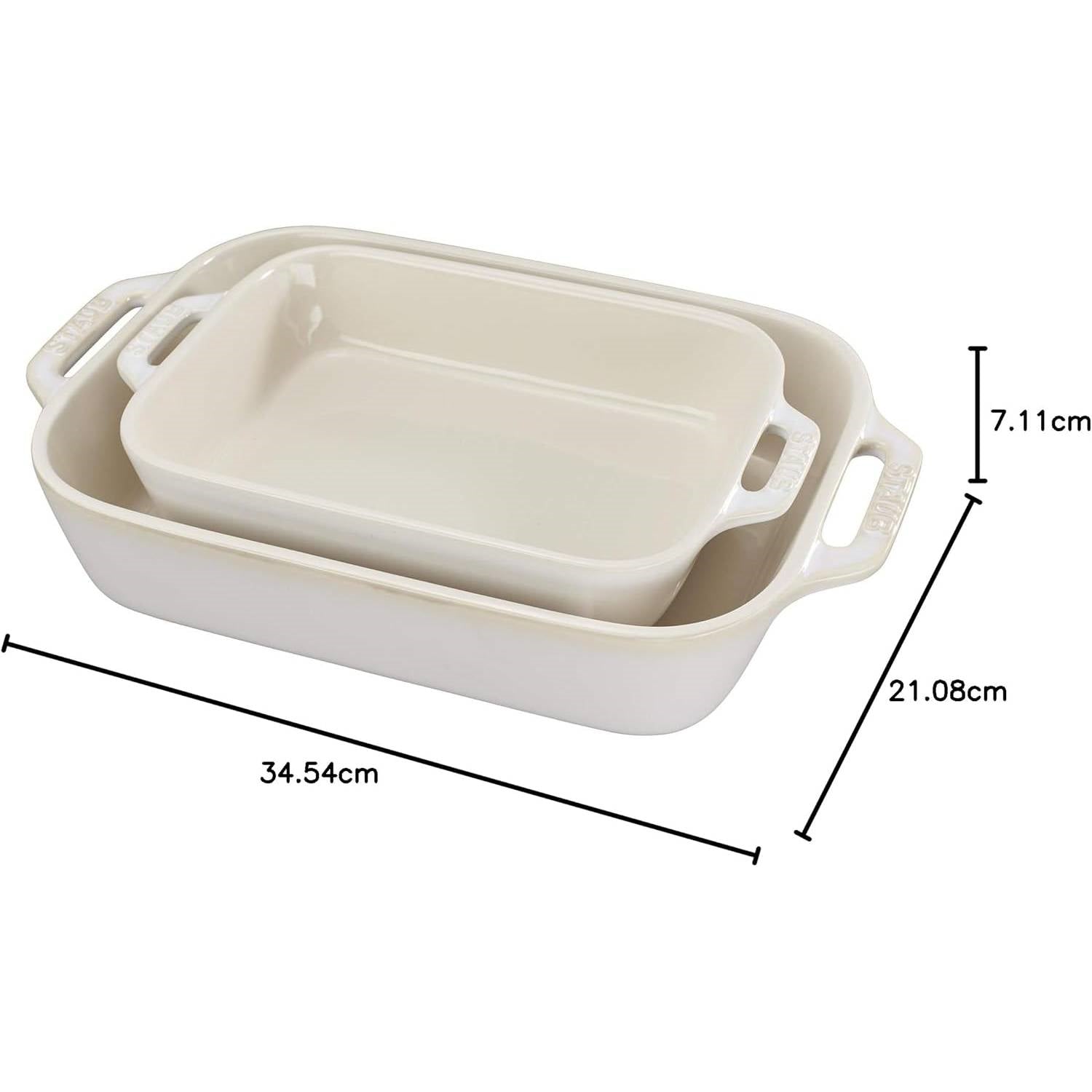 2 Piece Ceramic Stoneware Baking Dish Set in Ivory Cream Beige-4