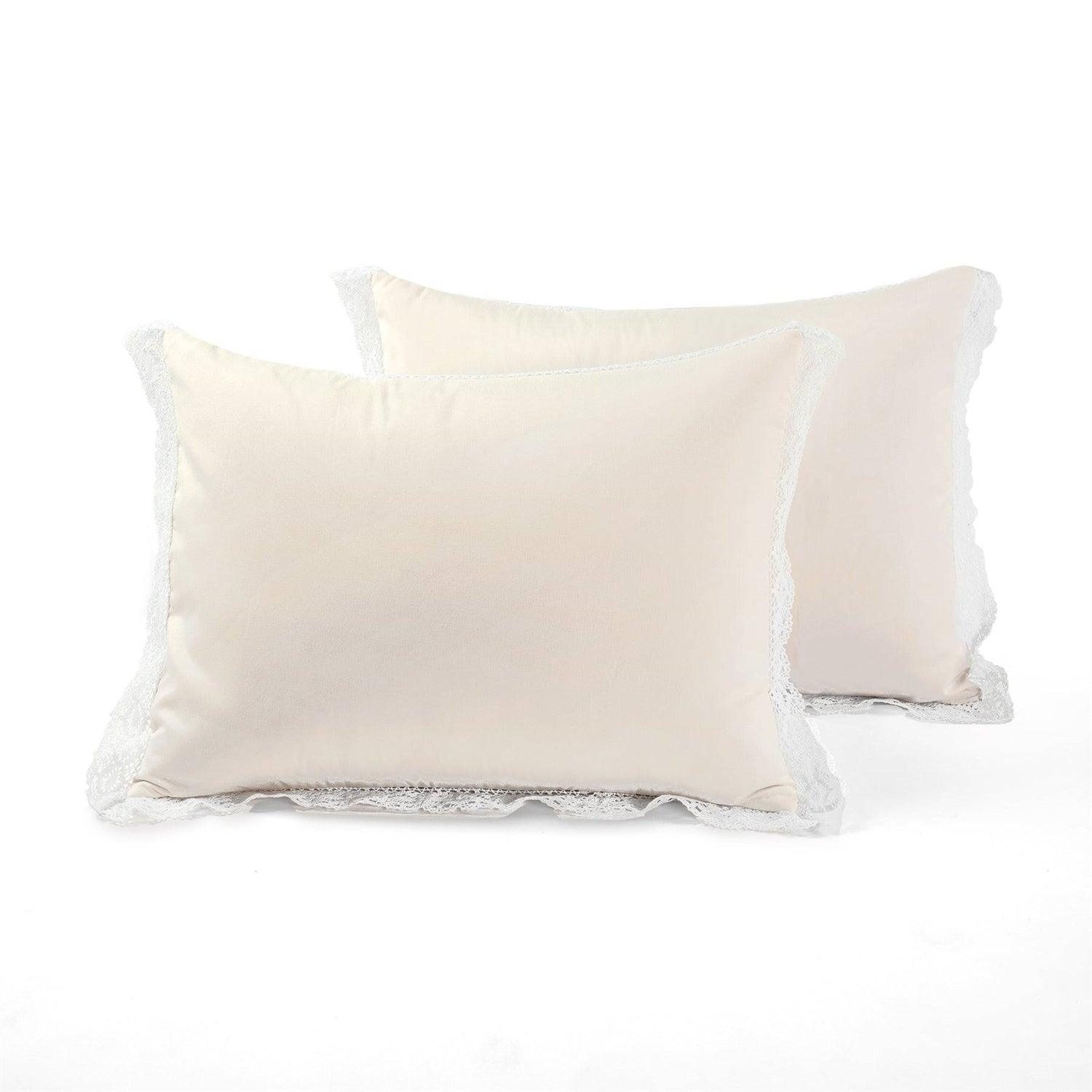 Full/Queen French Country Ivory 5-Piece Lightweight Comforter Set w/ Lace Trim - PRHOMZ