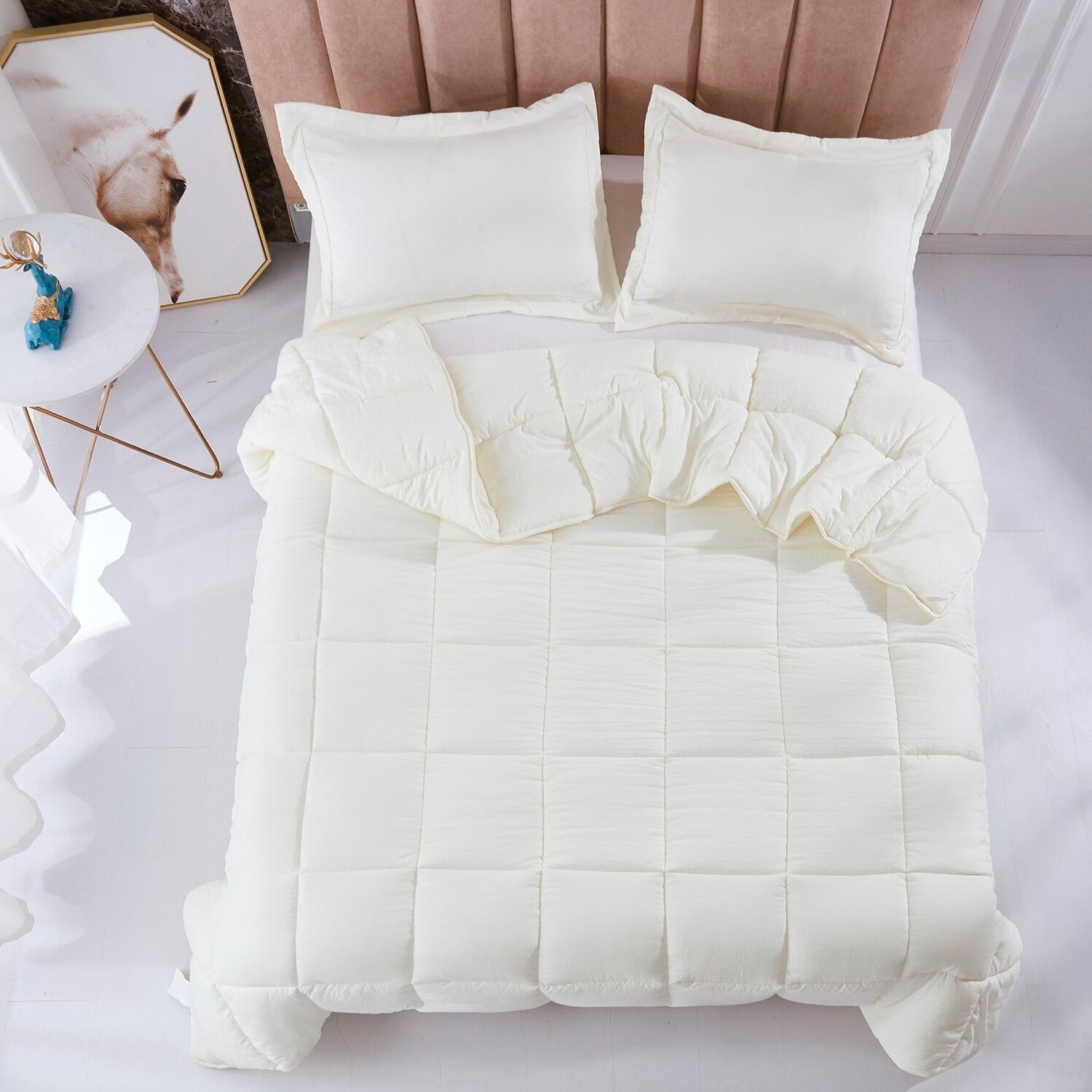 King Size Off White 3 Piece Microfiber Reversible Comforter Set-3