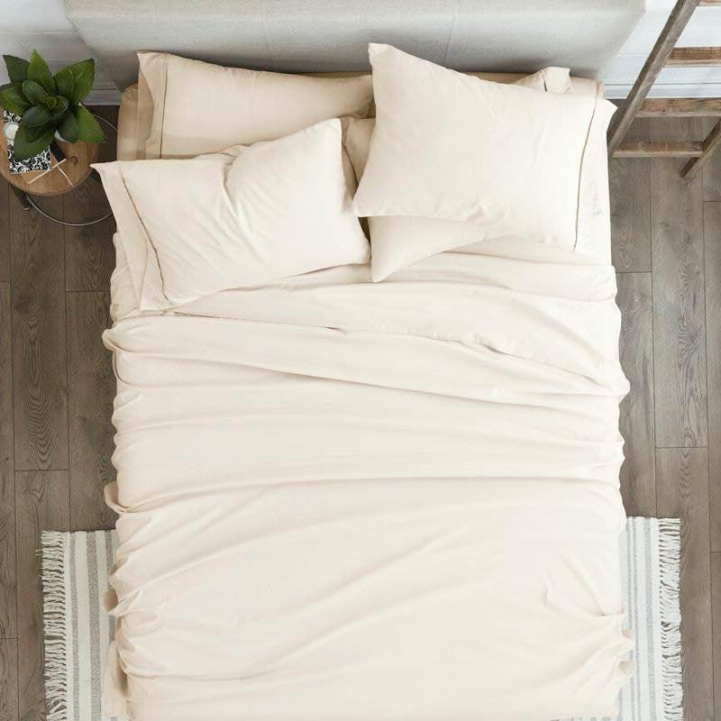 Queen size Ivory Beige 6-Piece Wrinkle Resistant Microfiber/Polyester Sheet Set - PRHOMZ