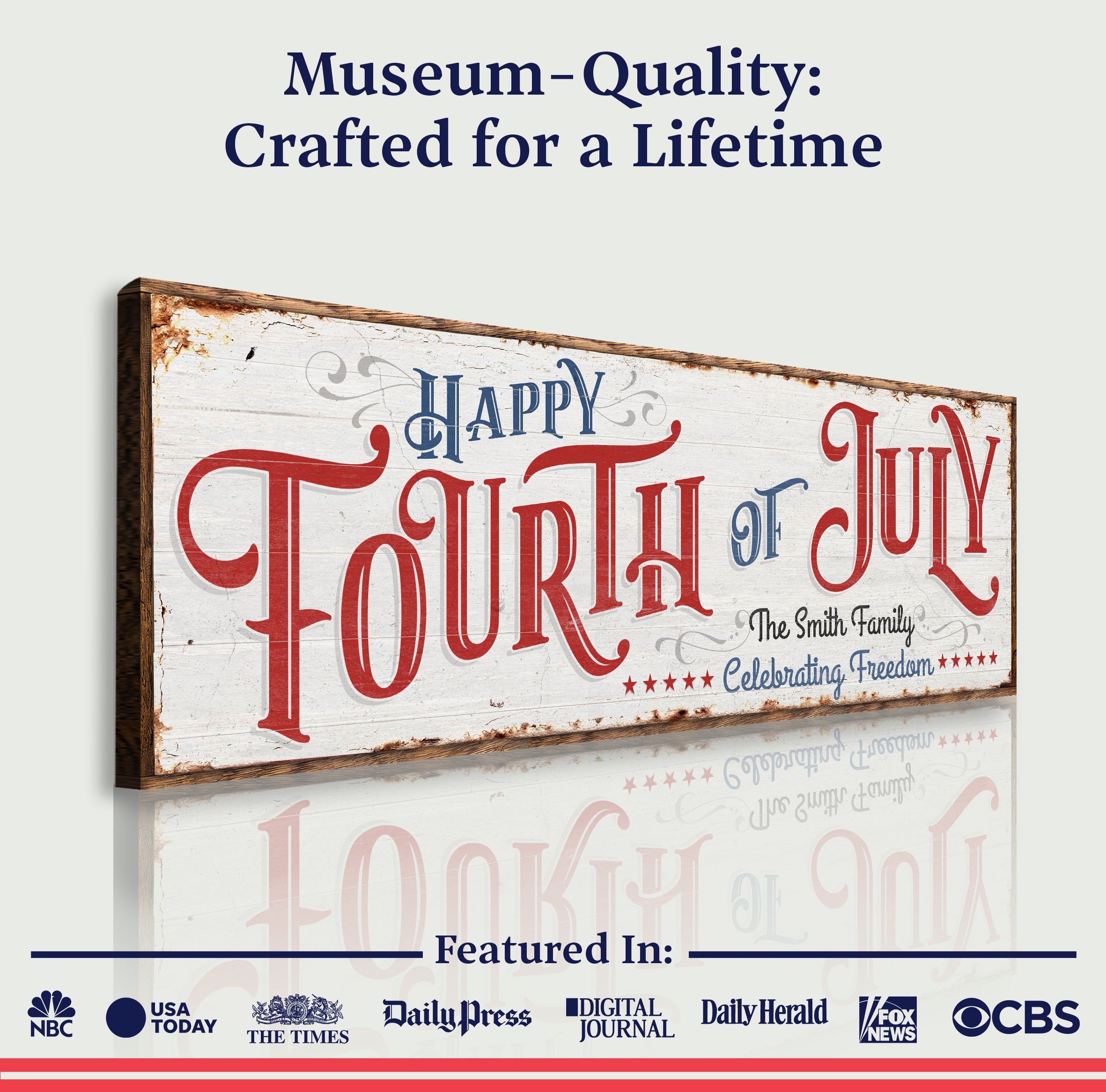 Happy 4th Of July Personalized Canvas Decor | Independence Day Canvas Home Wall Art | Red White And Blue Canvas | Living Room Wall Decor