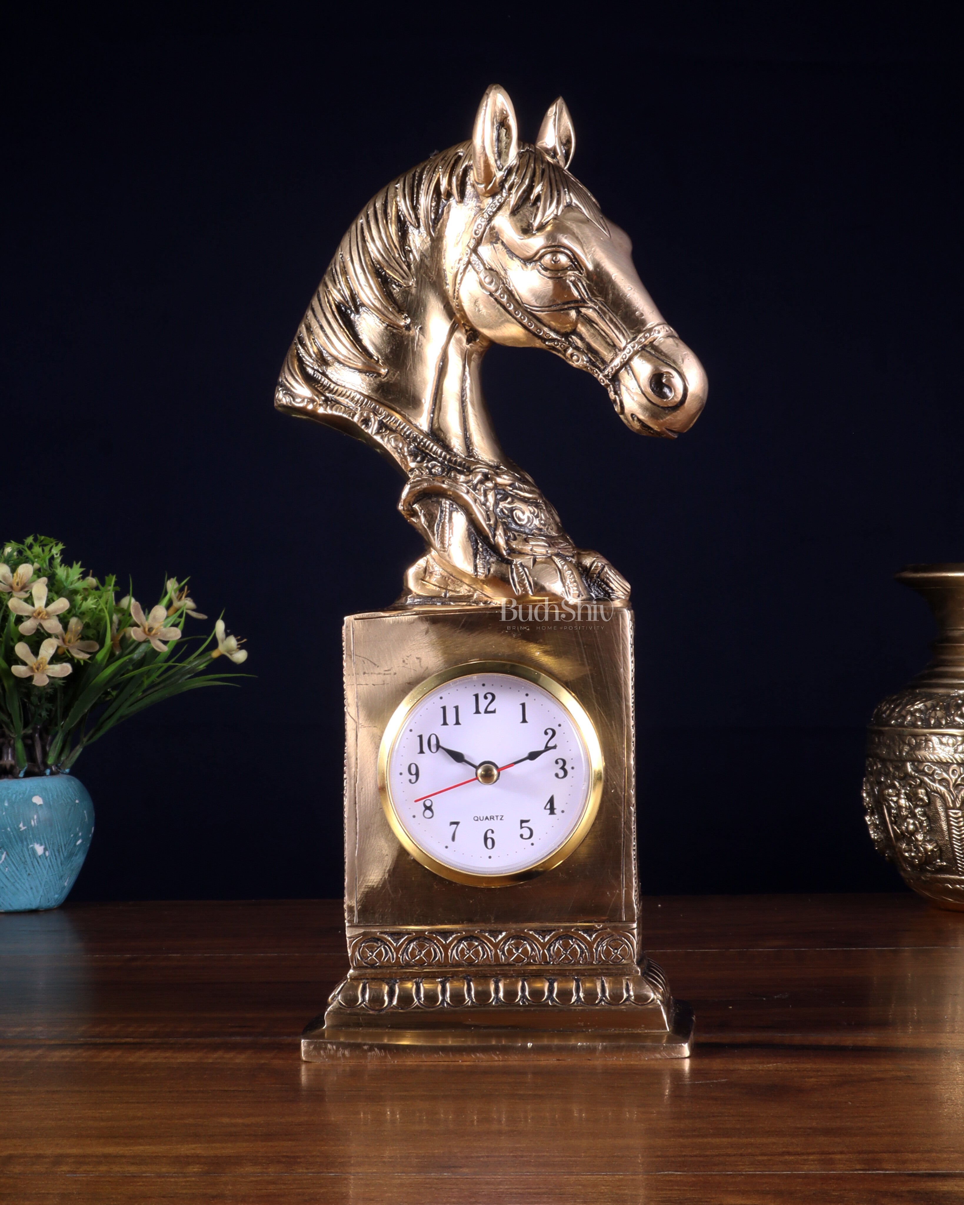 Vintage Brass Horse Head Table Clock | 11"-0