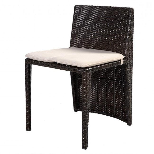 3 Piece Compact Espresso/White Wicker Patio Cushioned Outdoor Chair Table Set - PRHOMZ