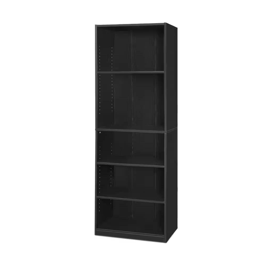 71-inch Tall 5-Shelf Bookcase in Black Wood Finish - PRHOMZ