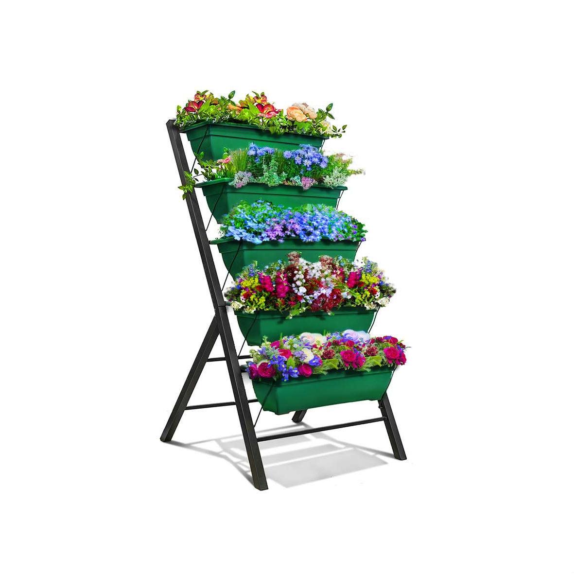 4 FT 5 Tier Green Vertical Garden Indoor/Outdoor Elevated Planter - PRHOMZ