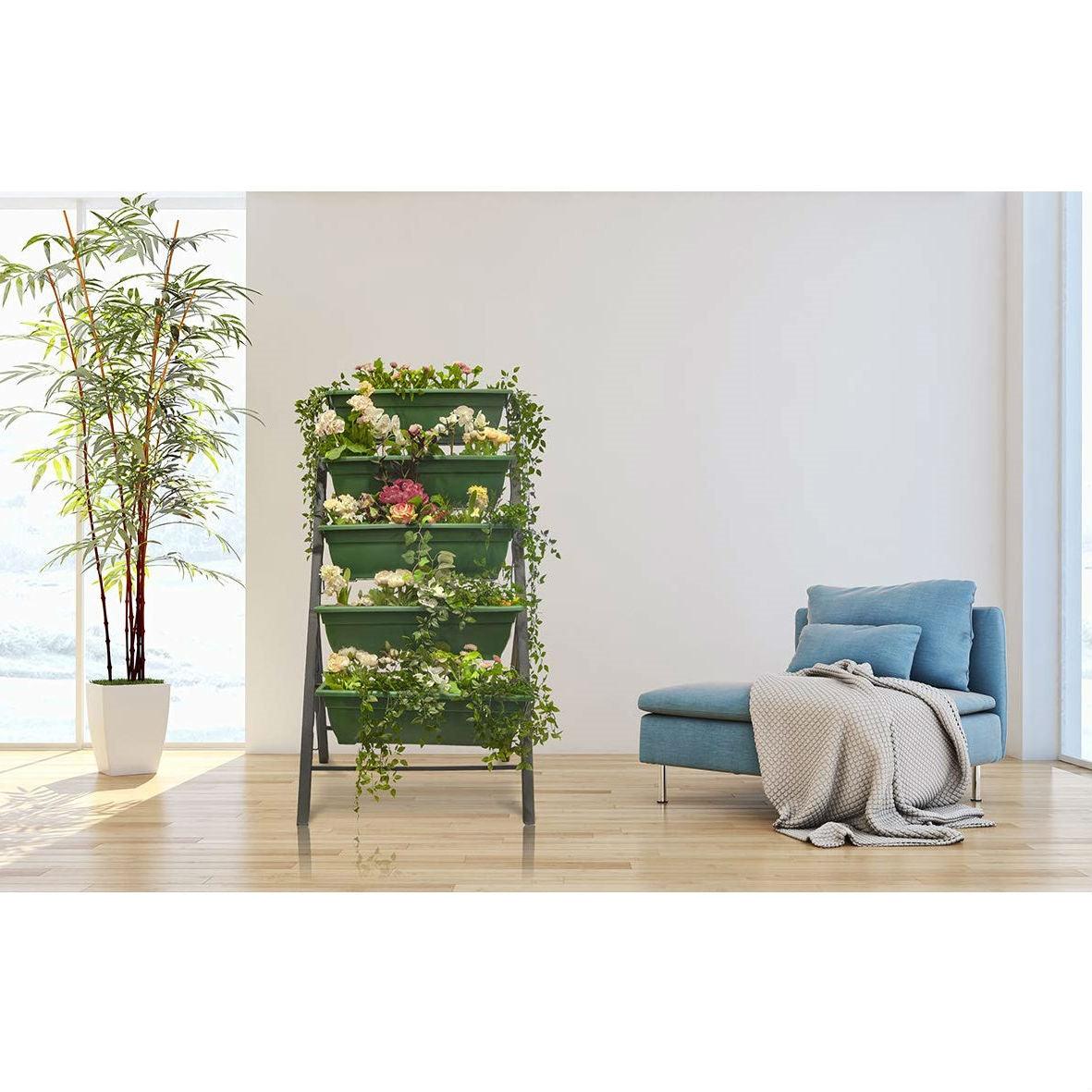 4 FT 5 Tier Green Vertical Garden Indoor/Outdoor Elevated Planter - PRHOMZ