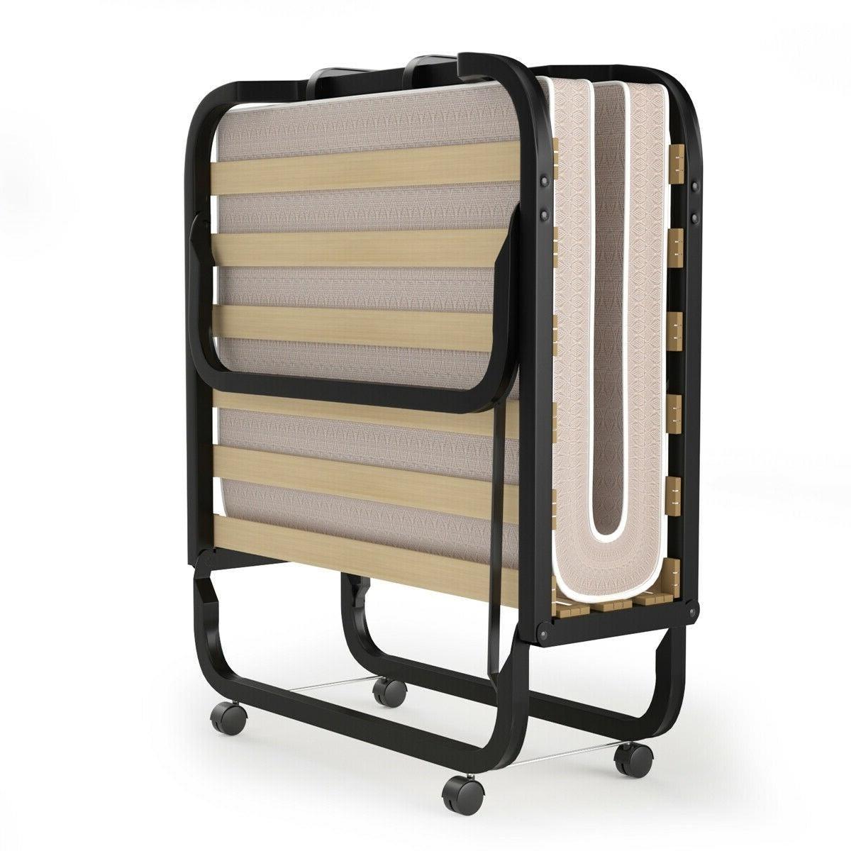 Rollaway Bed with Casters Wheels and Folding Memory Foam Mattress - PRHOMZ