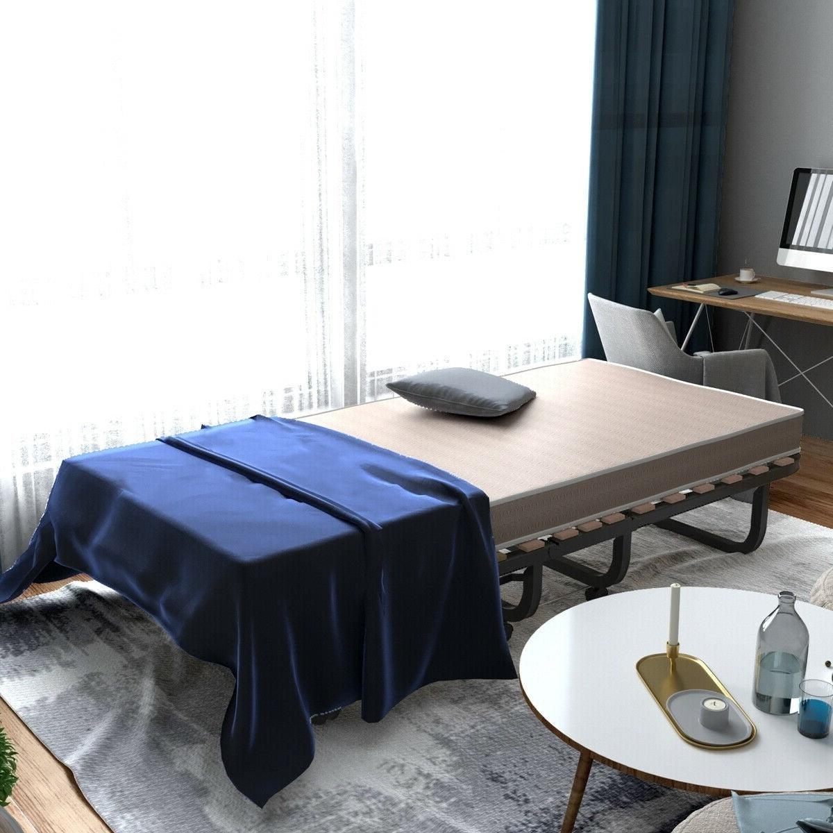 Rollaway Bed with Casters Wheels and Folding Memory Foam Mattress - PRHOMZ