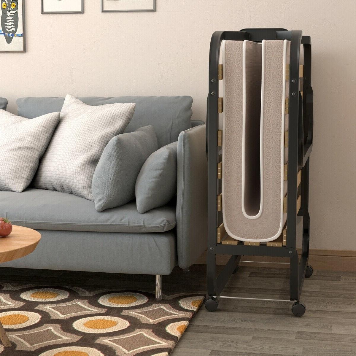 Rollaway Bed with Casters Wheels and Folding Memory Foam Mattress - PRHOMZ