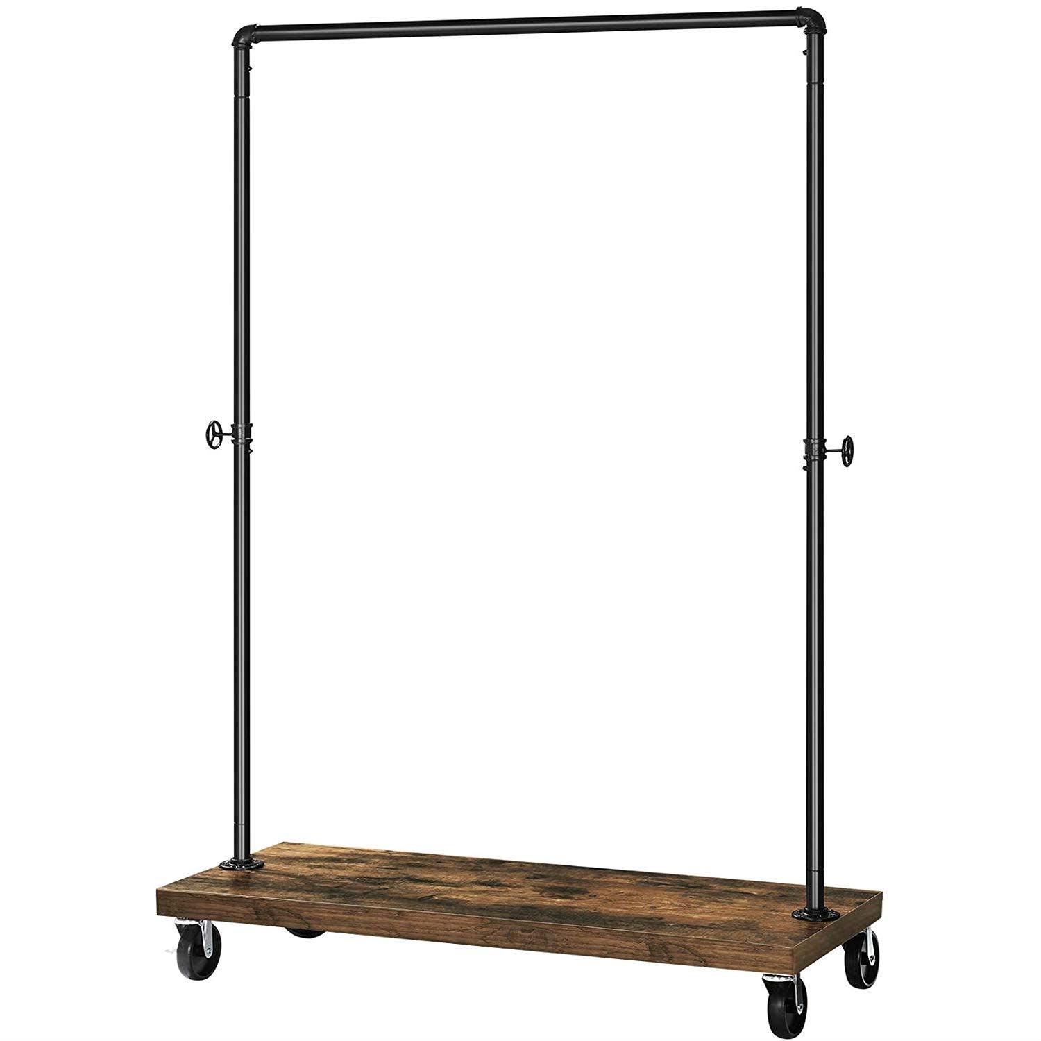 Rustic Industrial Laundry Pipe Garment Rack Lockable Wheels - PRHOMZ
