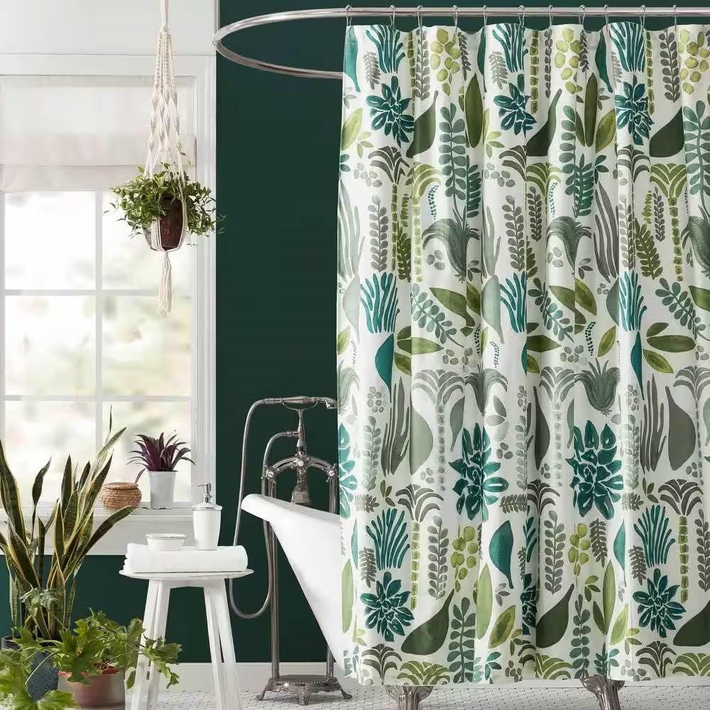 72 x 72 inch Cotton Poly Shower Curtain with Garden Leaves Herb Floral Pattern - PRHOMZ