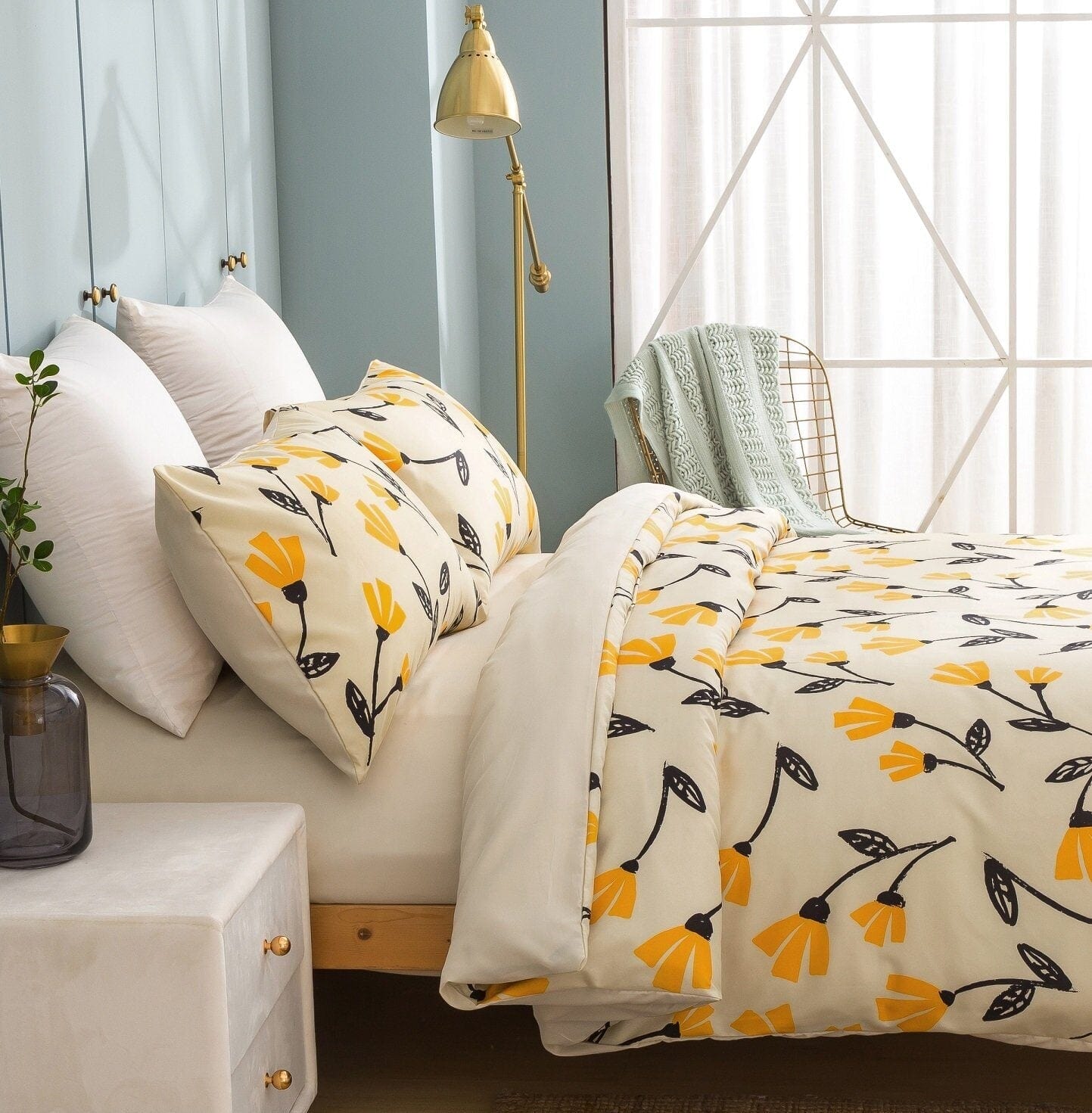 DaDa Bedding Yellow Fleur Floral Duvet Cover Set