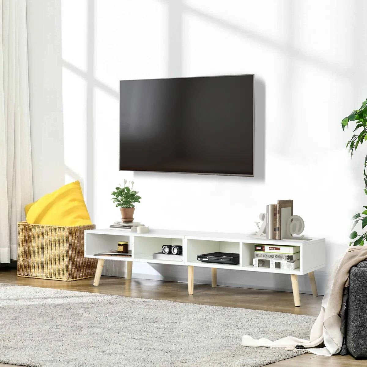 Modern Mid-Century Style TV Stand in White with Wood Legs for TVs up to 65-inch-0