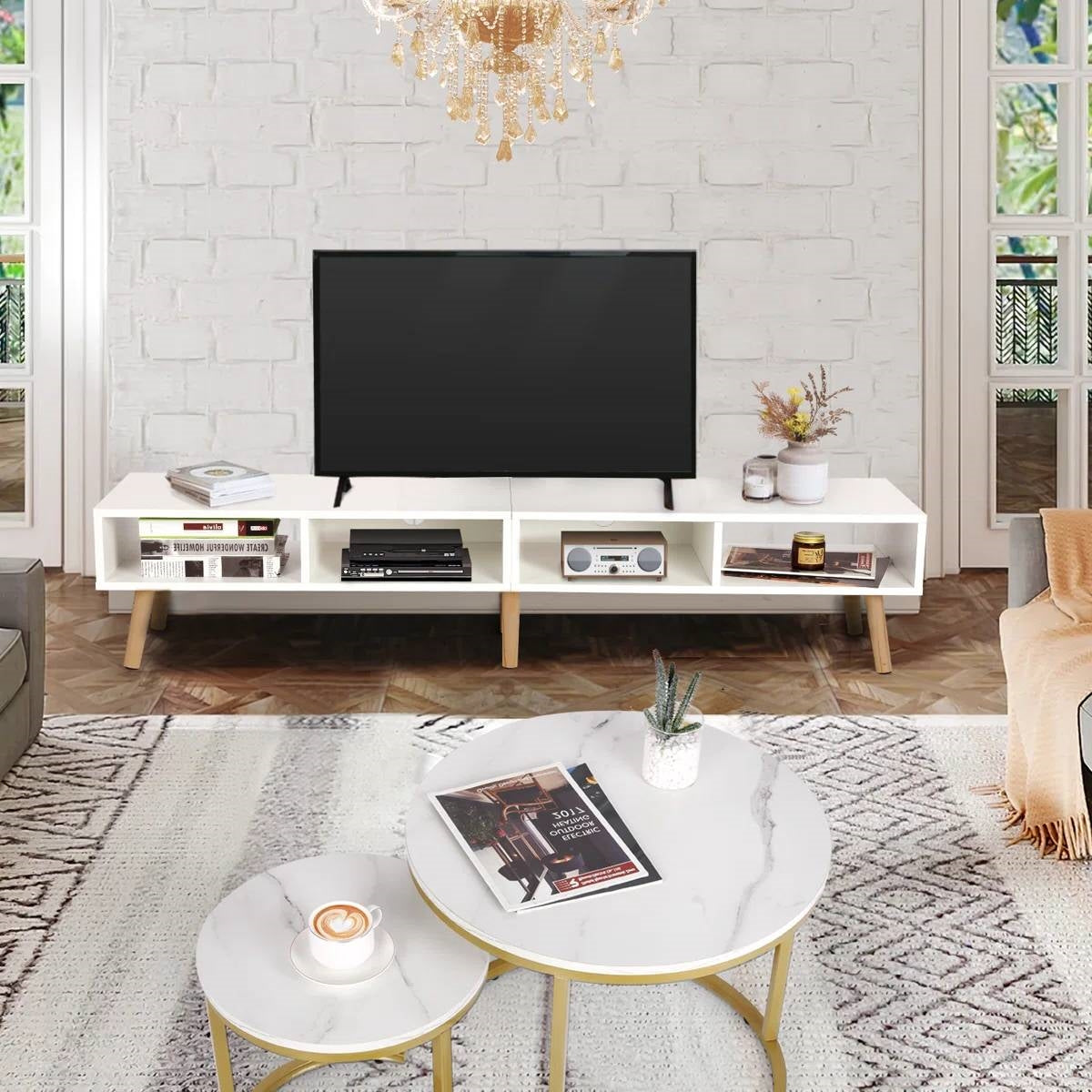 Modern Mid-Century Style TV Stand in White with Wood Legs for TVs up to 65-inch-1