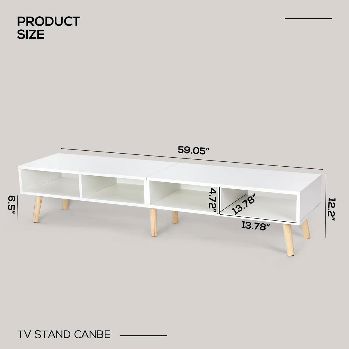 Modern Mid-Century Style TV Stand in White with Wood Legs for TVs up to 65-inch-4