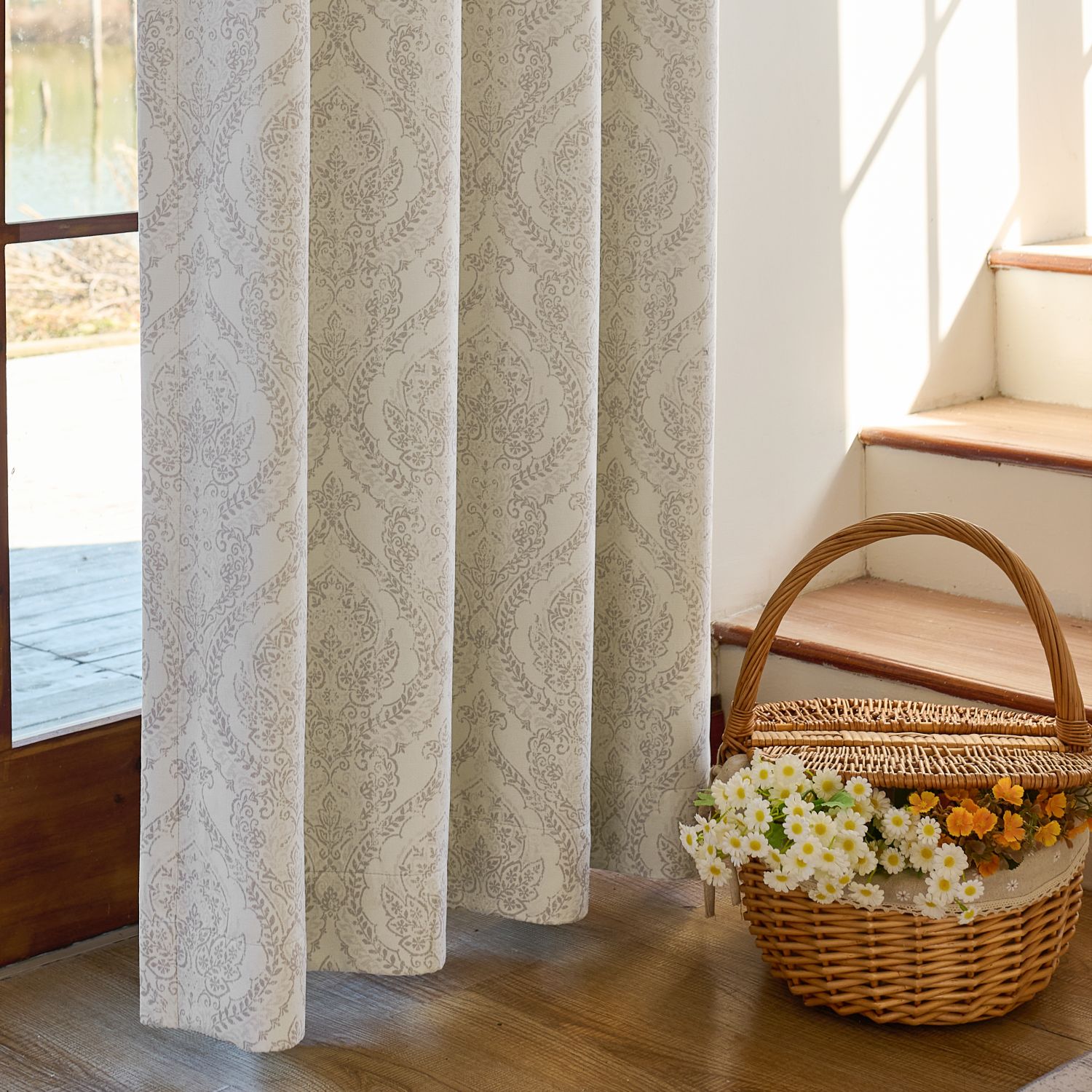 Jolie French Country Style Damask Patterned Curtains