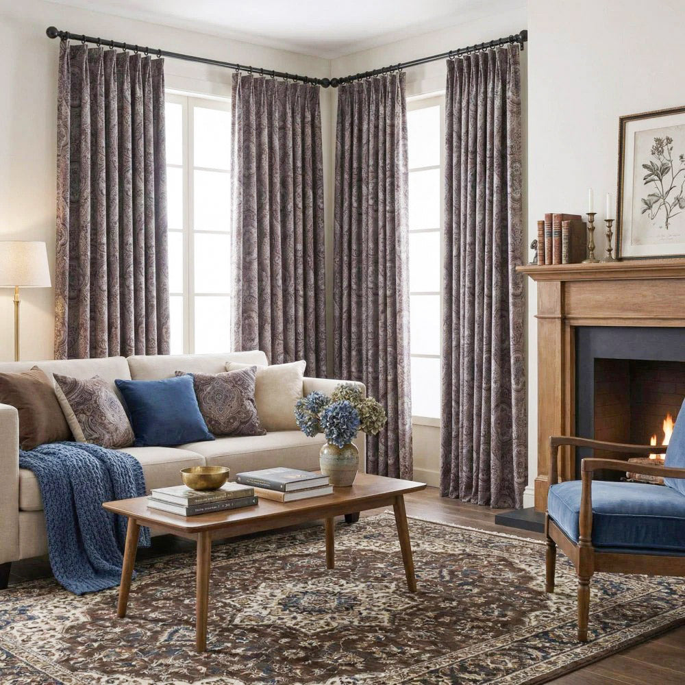 Jules Dark Purple Damask Curtains