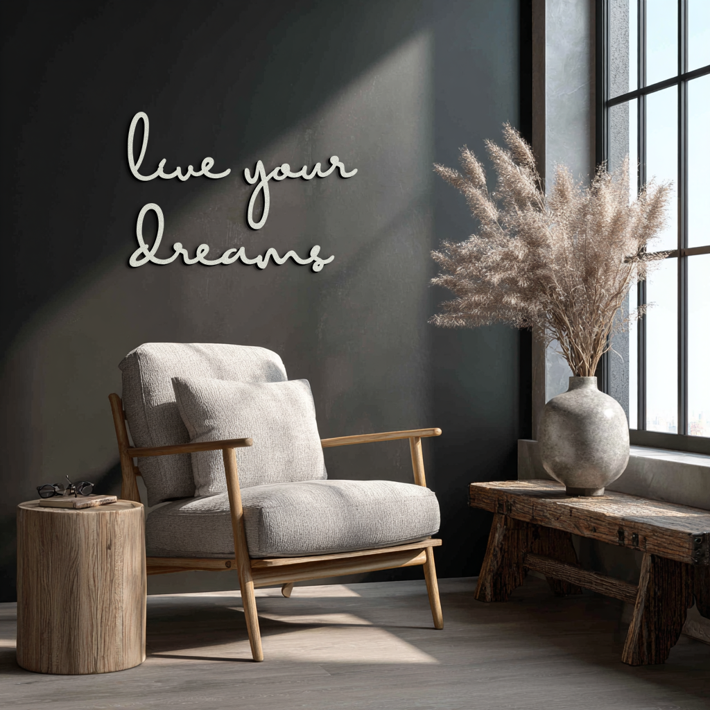 Live Your Dreams Metal Wall Art - Inspirational Script Wall Decor - KAF096