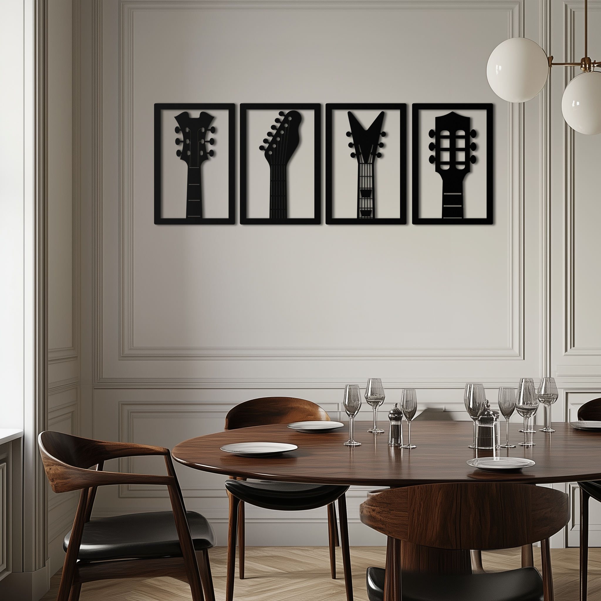 Guitar Headstock Metal Wall Art - 4-Piece Music Decor- KAF260