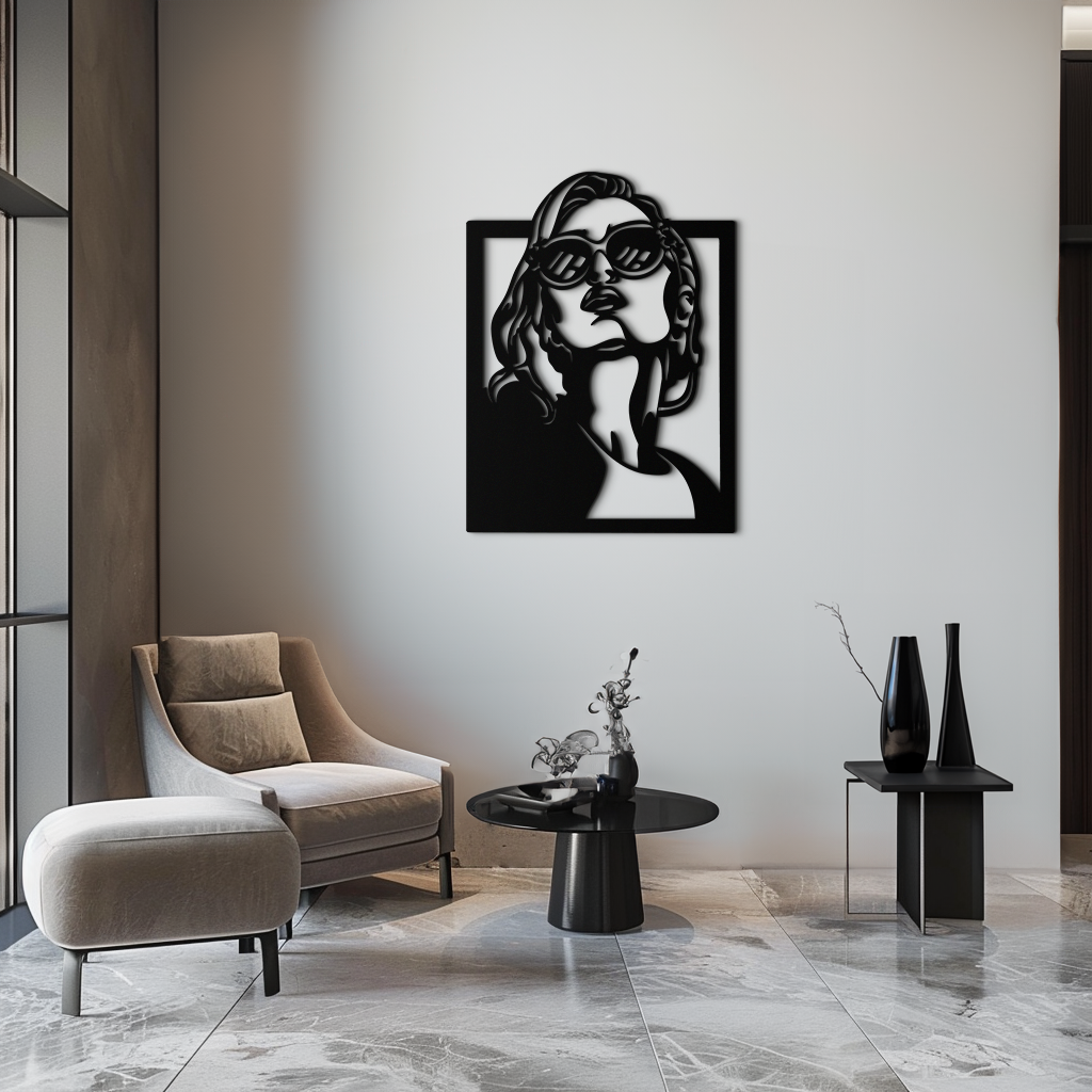 Modern Sunglasses Woman Silhouette Metal Wall Art – Bold Feminine Home Decor- KAF583