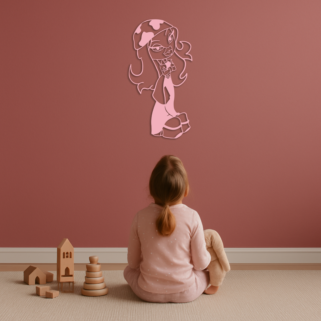 Pink Bratz Girl Metal Wall Art β Fashion Doll Inspired Silhouette Decor - KAFGP022