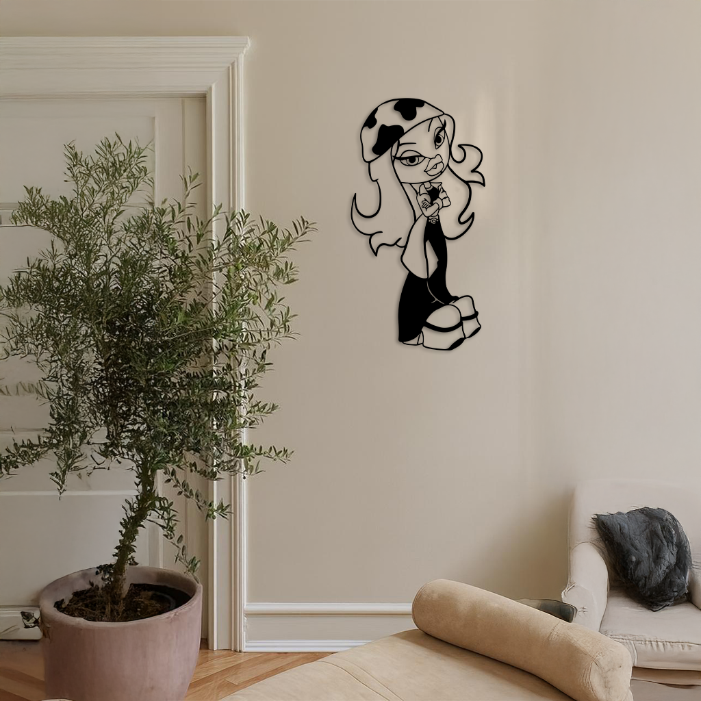 Pink Bratz Girl Metal Wall Art β Fashion Doll Inspired Silhouette Decor - KAFGP022