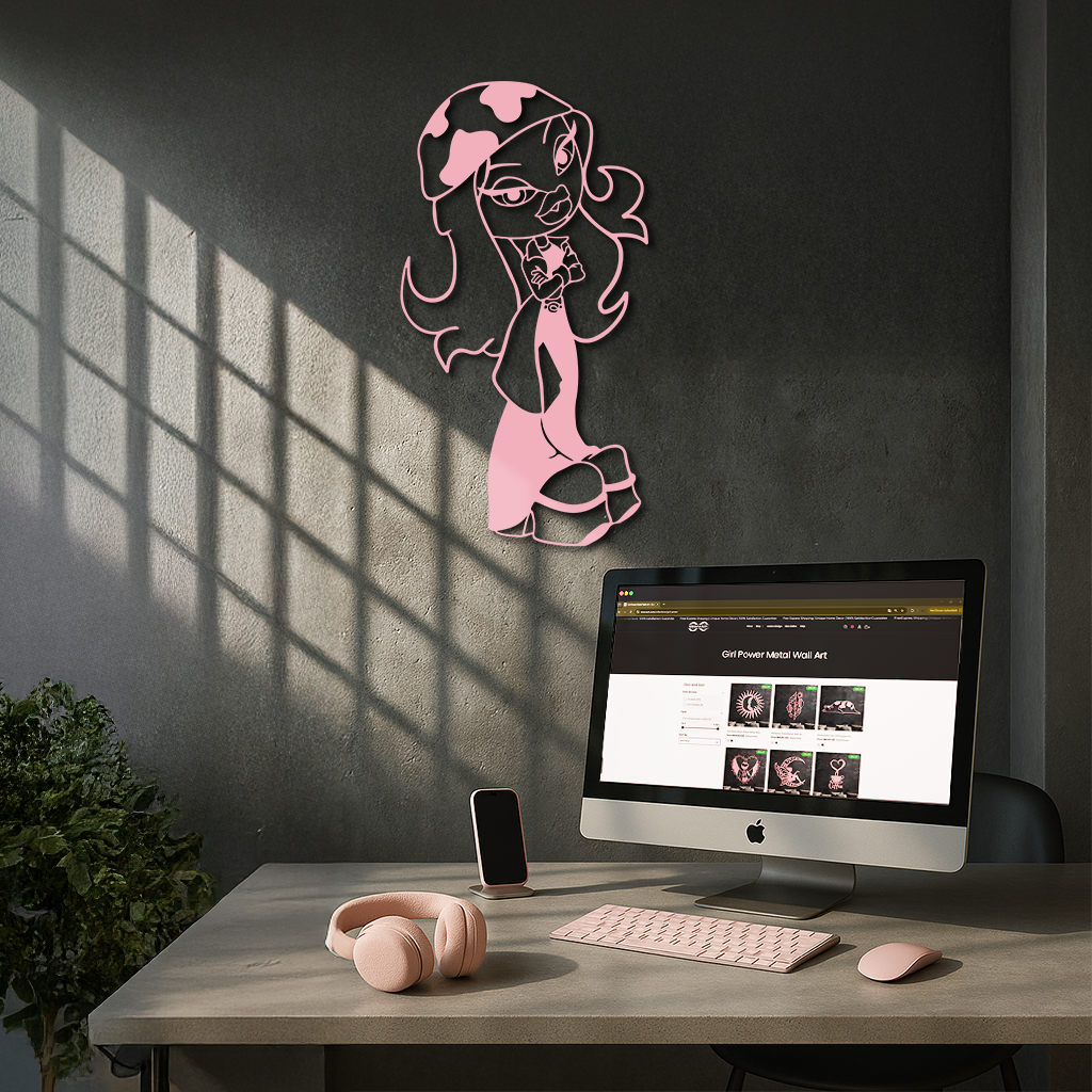Pink Bratz Girl Metal Wall Art β Fashion Doll Inspired Silhouette Decor - KAFGP022