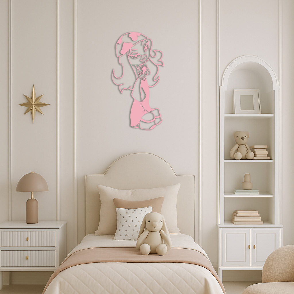Pink Bratz Girl Metal Wall Art β Fashion Doll Inspired Silhouette Decor - KAFGP022