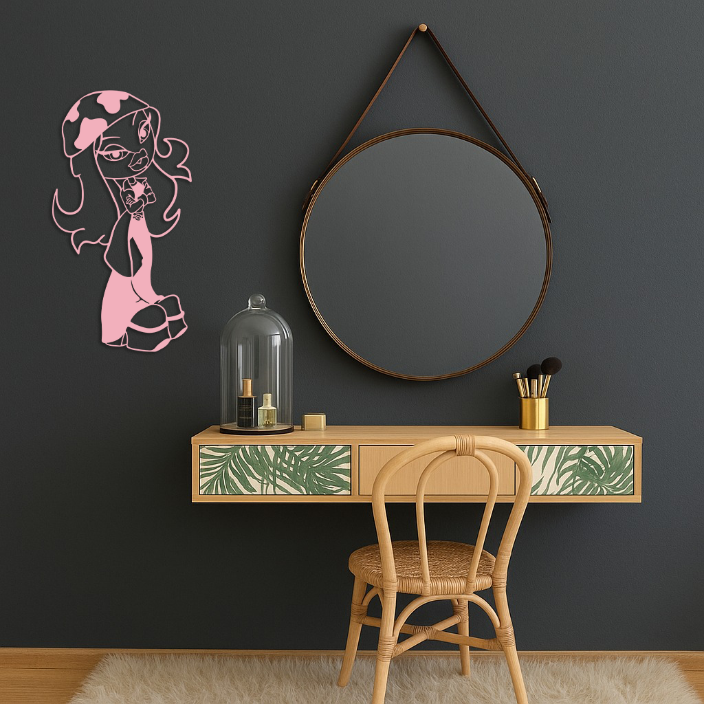 Pink Bratz Girl Metal Wall Art β Fashion Doll Inspired Silhouette Decor - KAFGP022