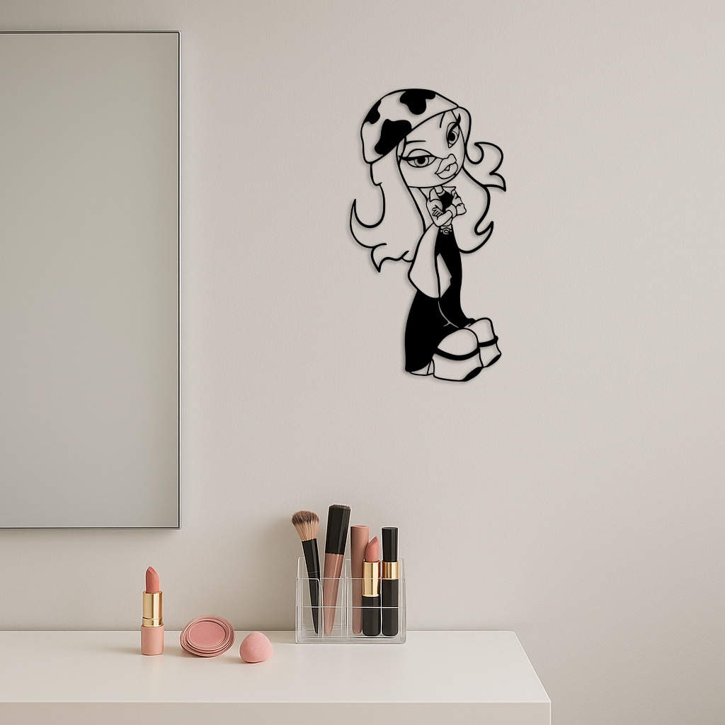 Pink Bratz Girl Metal Wall Art β Fashion Doll Inspired Silhouette Decor - KAFGP022