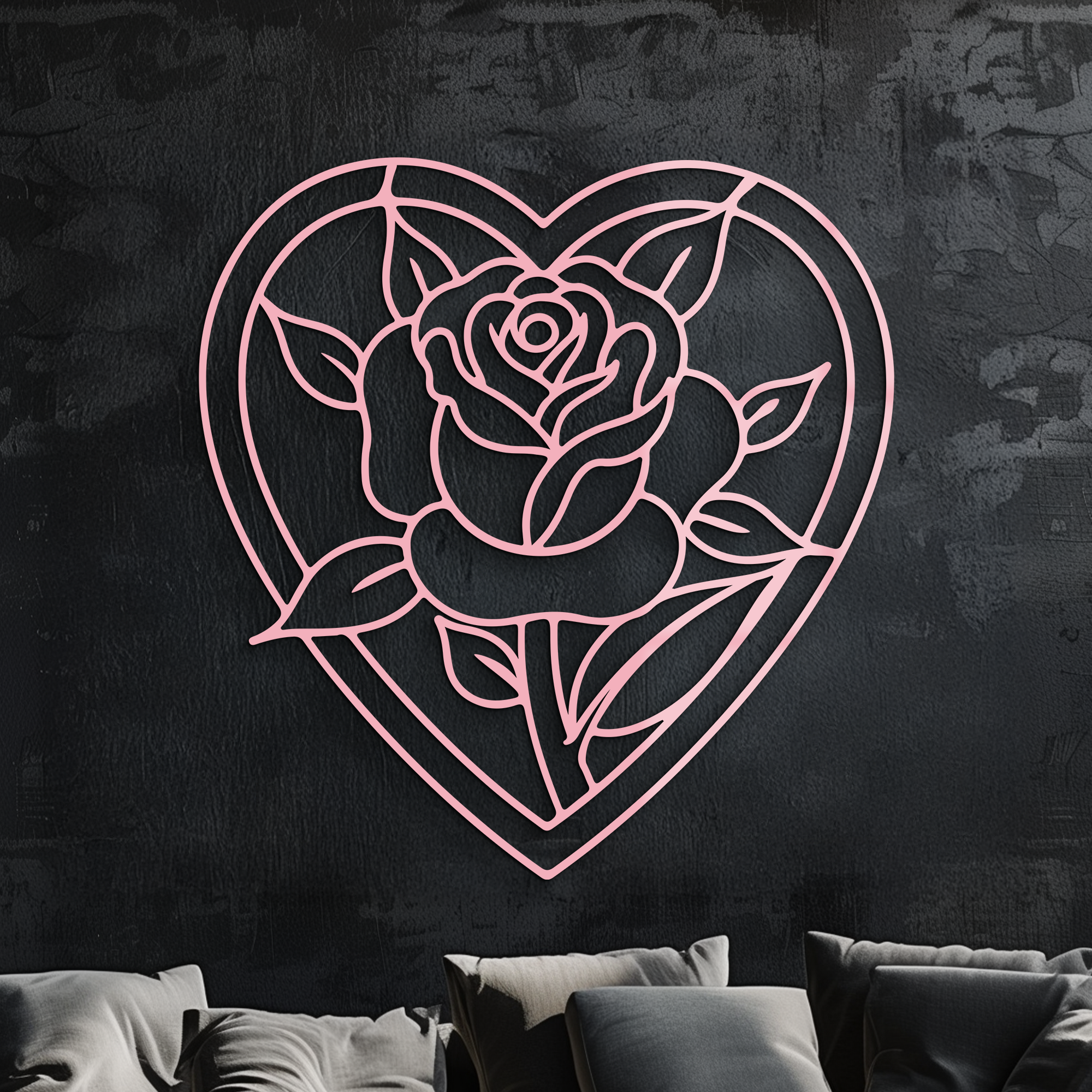 Heart Rose Silhouette Metal Wall Art β Romantic Flower Design - KAFGP034