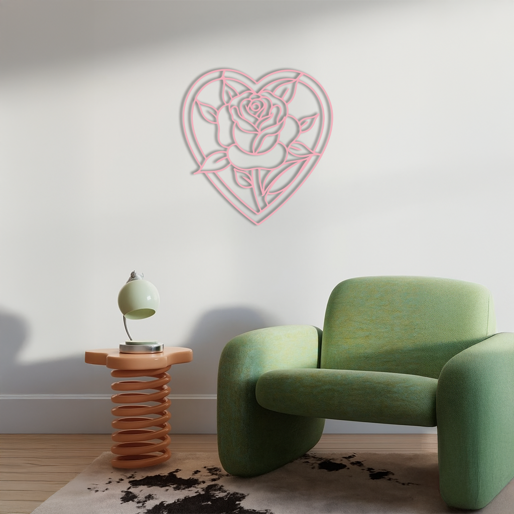 Heart Rose Silhouette Metal Wall Art β Romantic Flower Design - KAFGP034